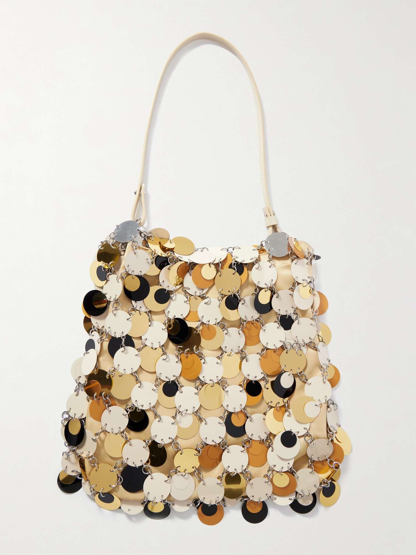 Sparkle paillette-embellished satin-twill and leather shoulder bag Gold - 3