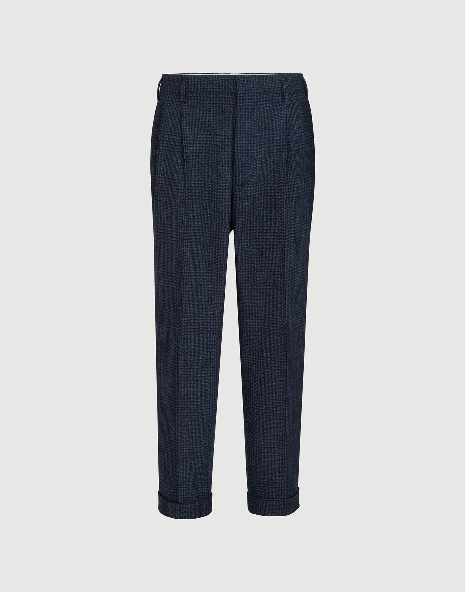 Comfort wool and cashmere Prince of Wales flannel trousers with double pleats - 1