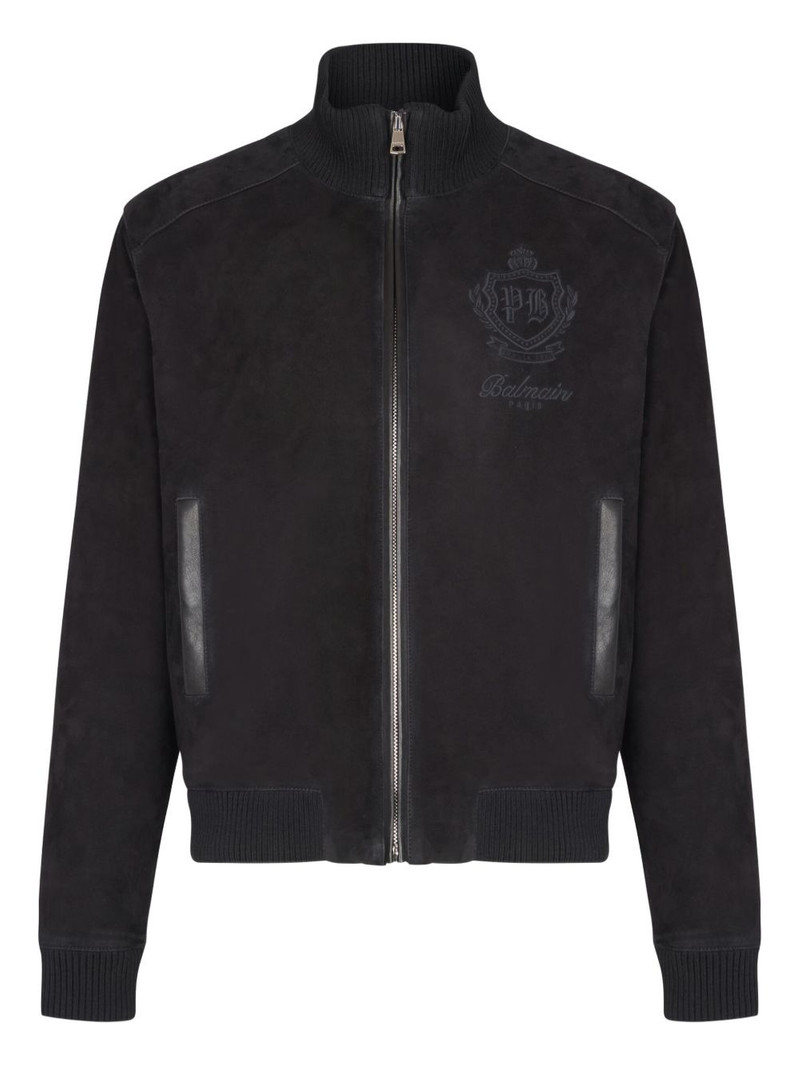 embroidered-emblem suede jacket 1