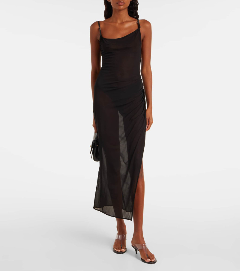 MUGLER Asymmetrical sheer maxi dress outlook