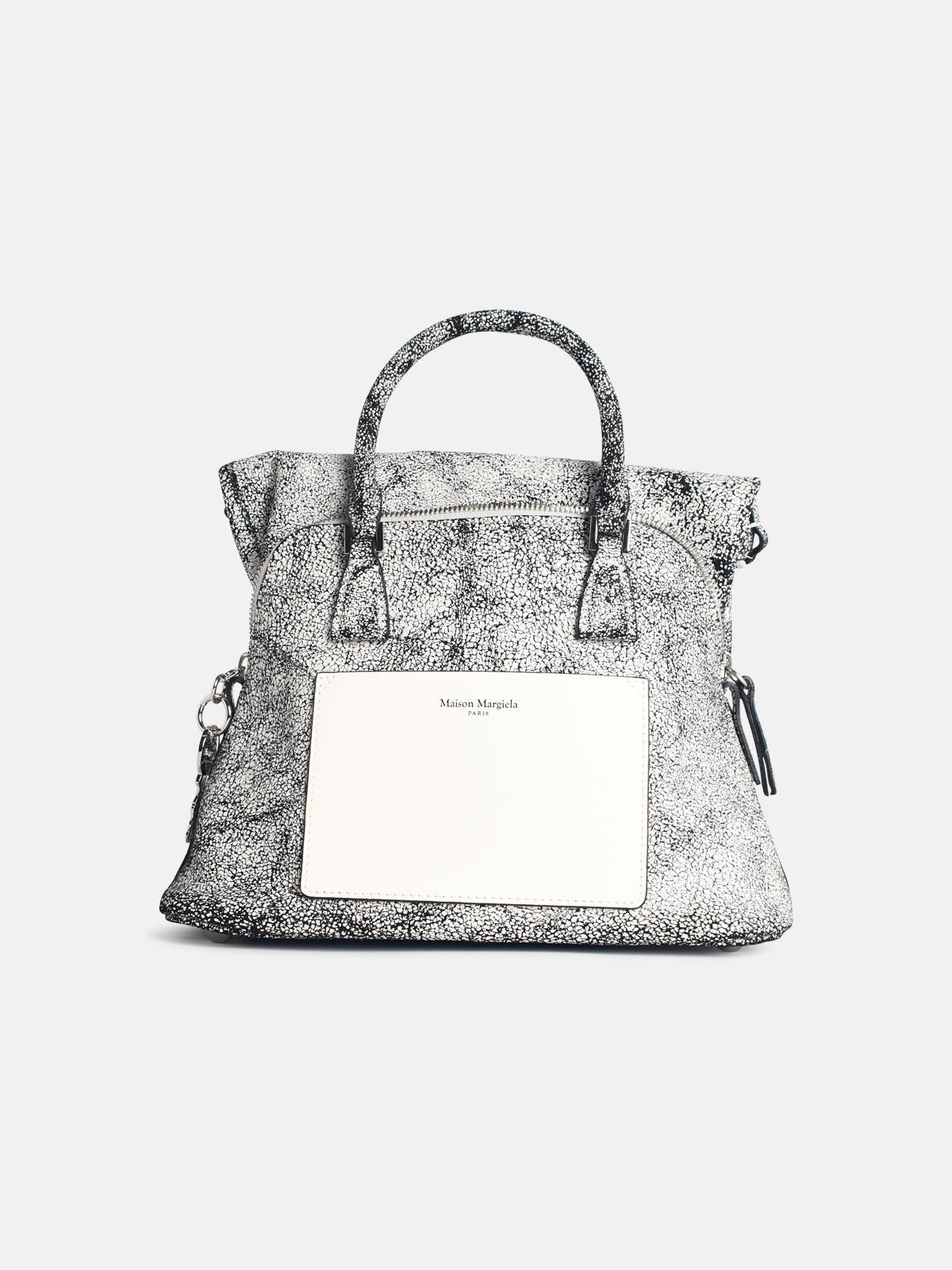 '5AC' BLACK AND WHITE CRACKED LEATHER BAG - 3