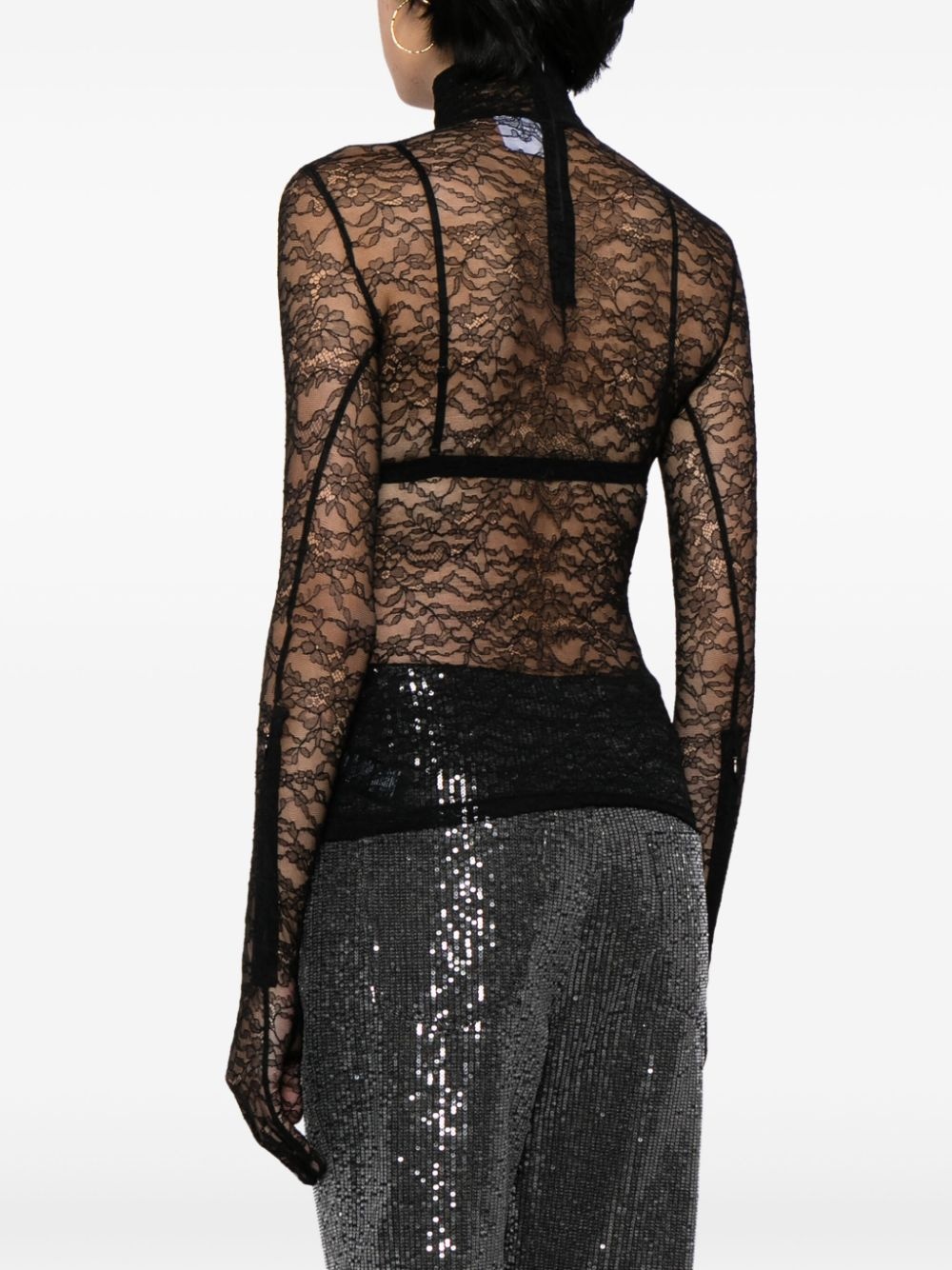 floral-lace glove-sleeve top - 4