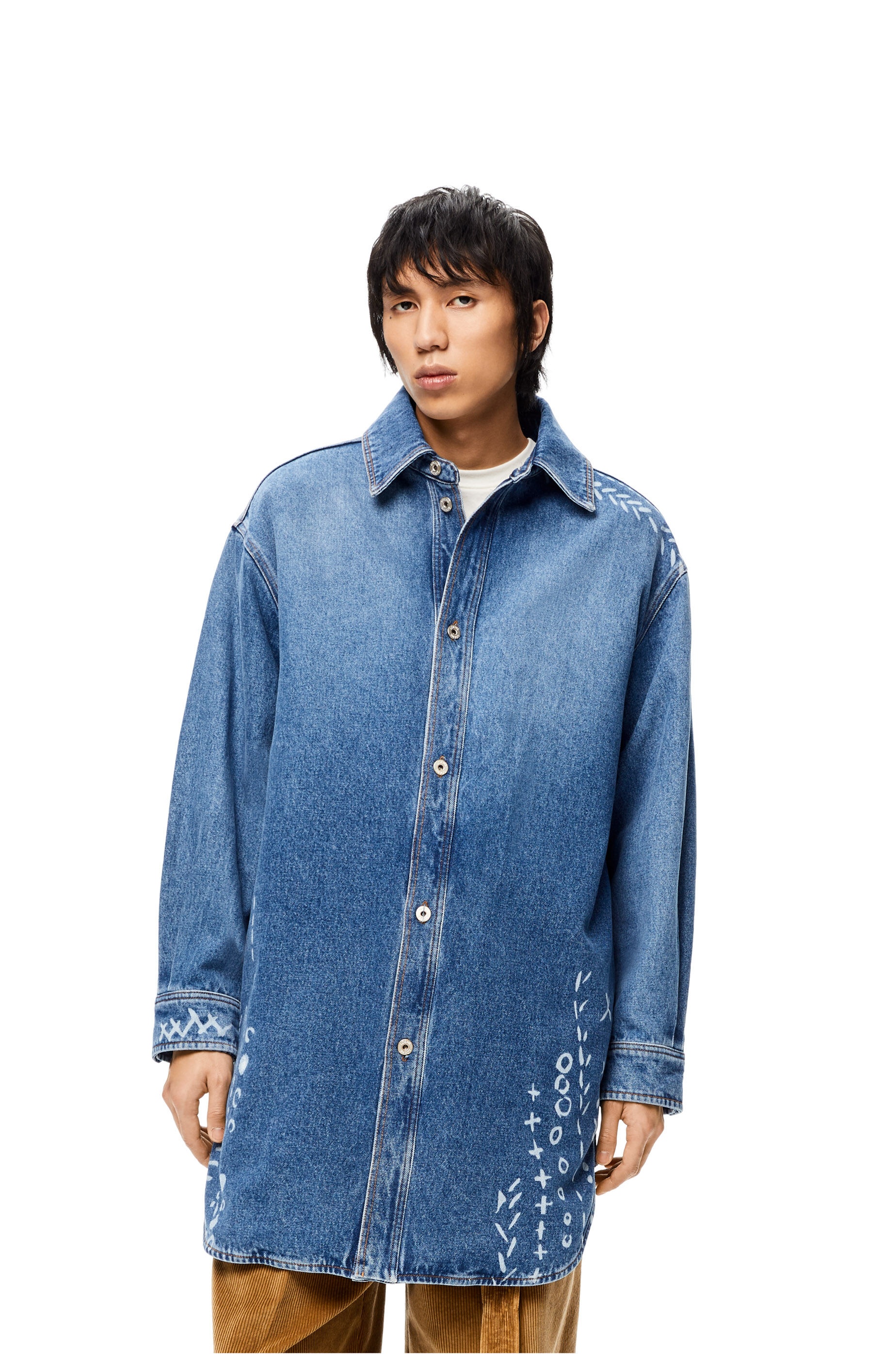 Printed oversize denim overshirt in cotton - 3