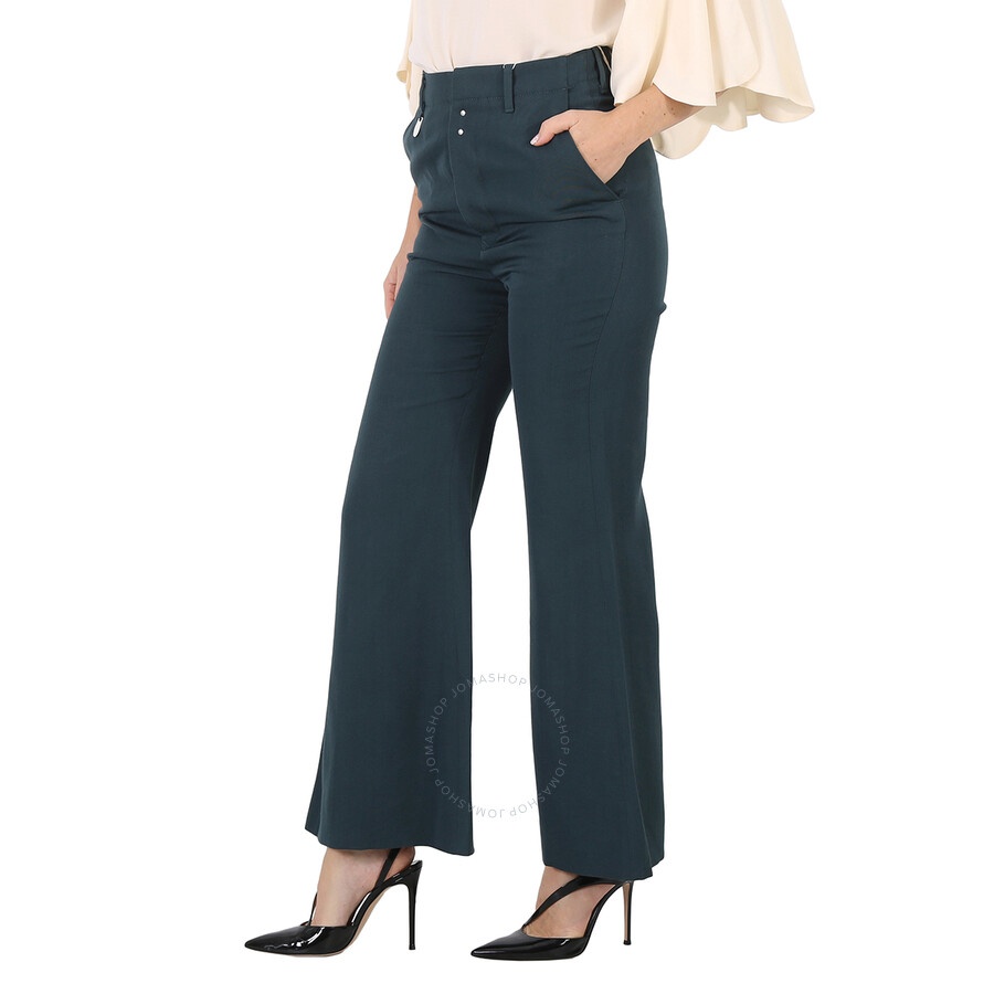 MM6 Ladies Petrol Green High-Waisted Flared Trousers - 3