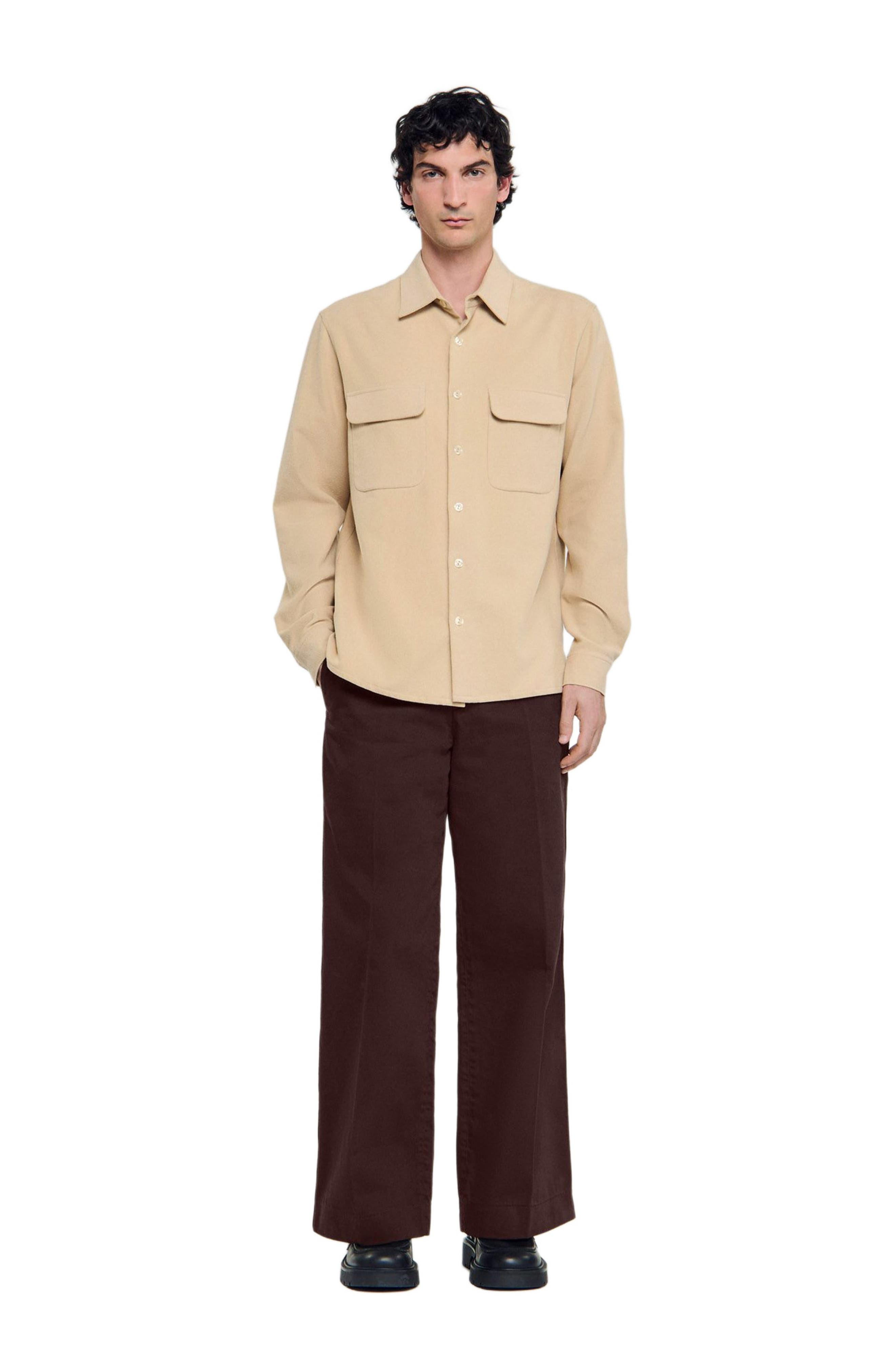 SANDRO Flap pocket flannel shirt in Beige at Nordstrom - 6