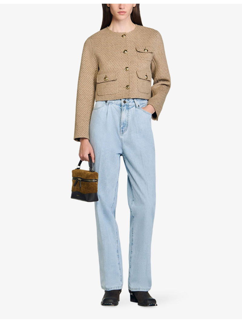 Sandro Patch-pocket button-down cropped wool-blend jacket outlook