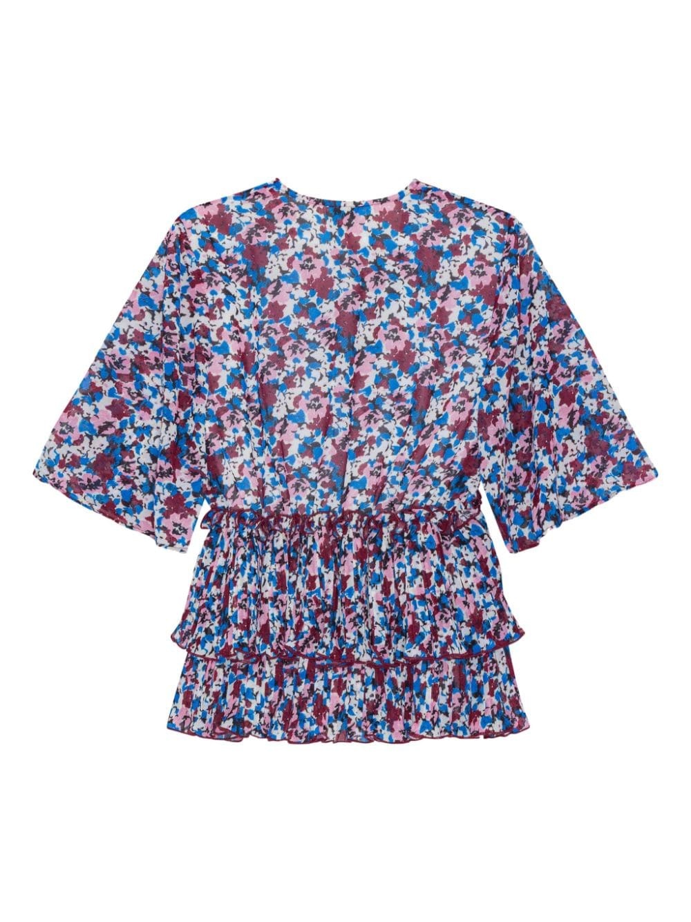 floral-print V-neck pleated blouse - 6