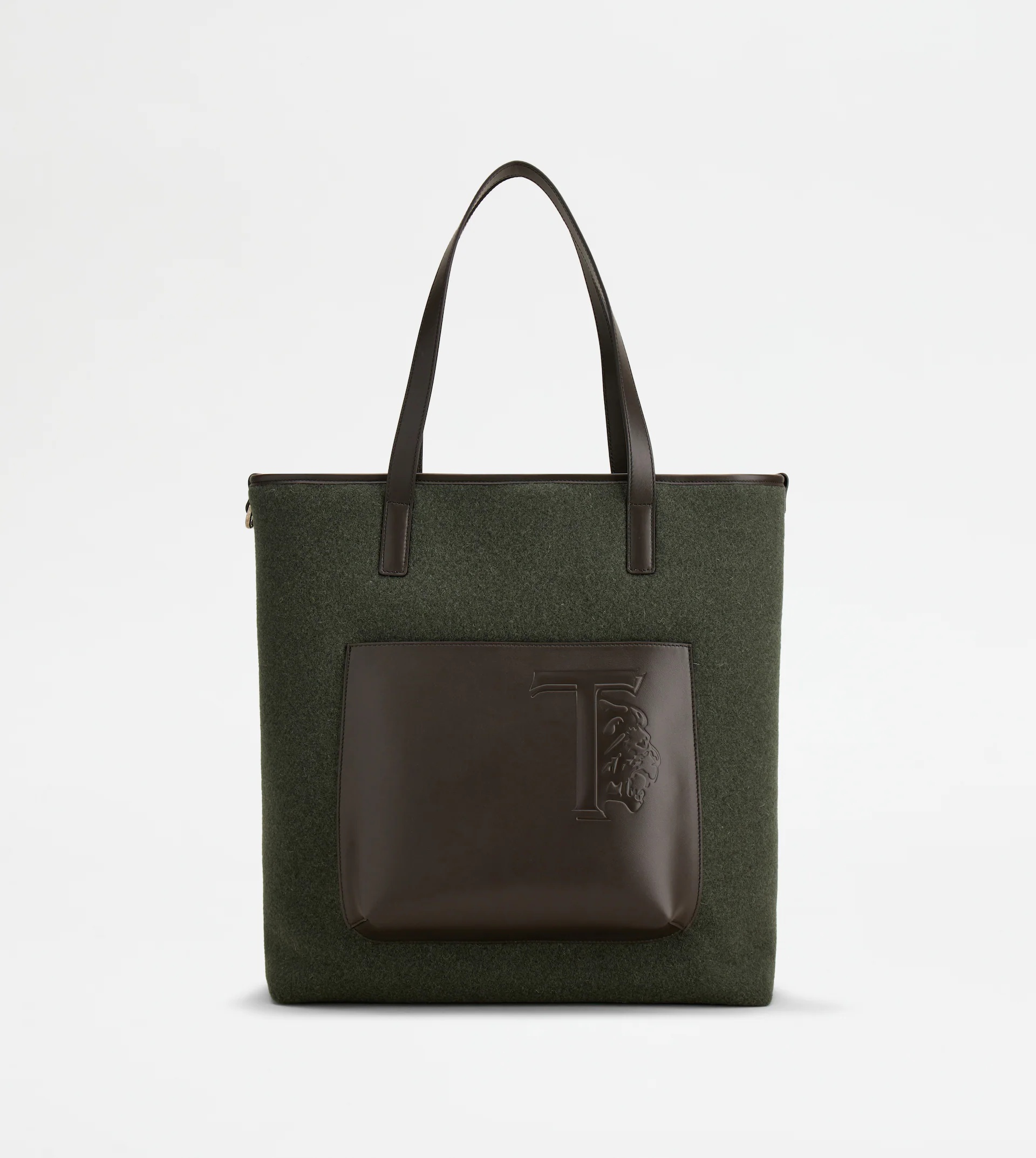 SHOPPING BAG IN FELT AND LEATHER MEDIUM - GREEN, BROWN - 1