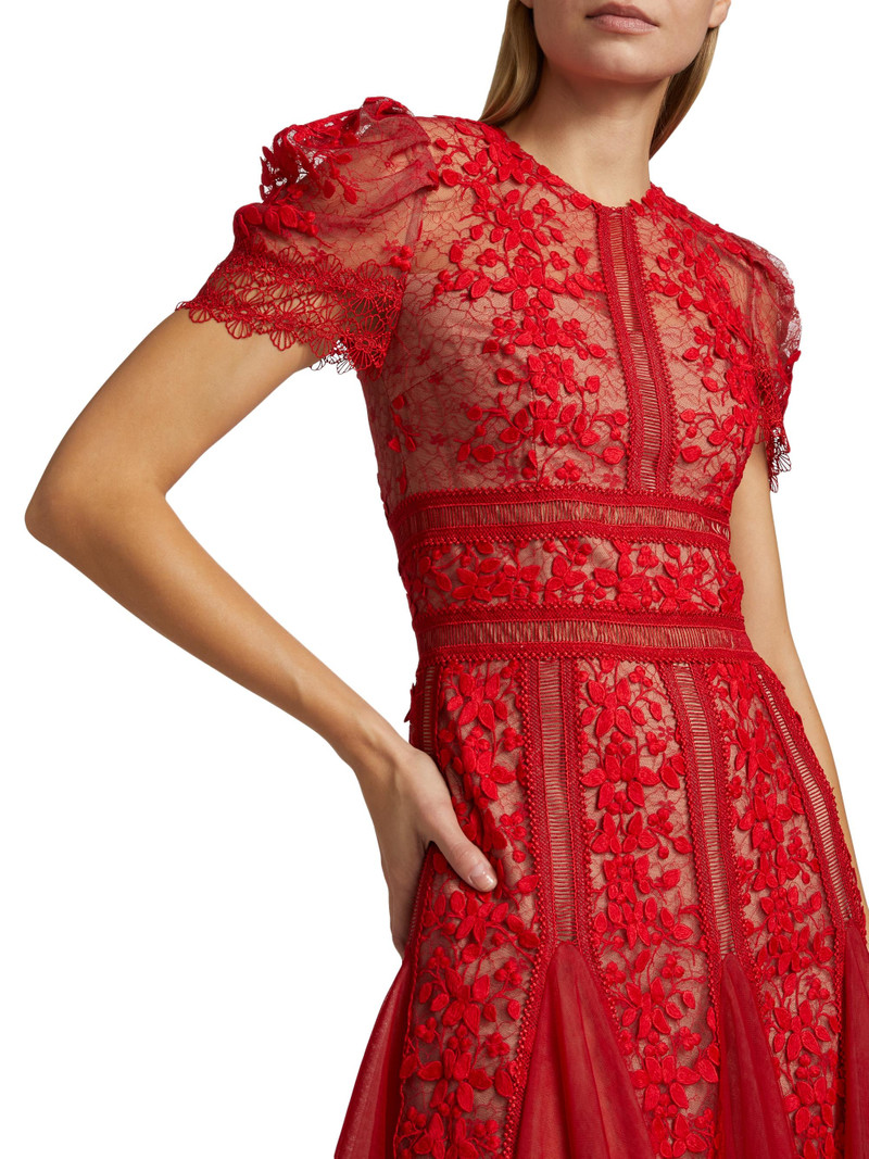 Women's Megan Lace Short-Sleeve Midi-Dress - Red 6
