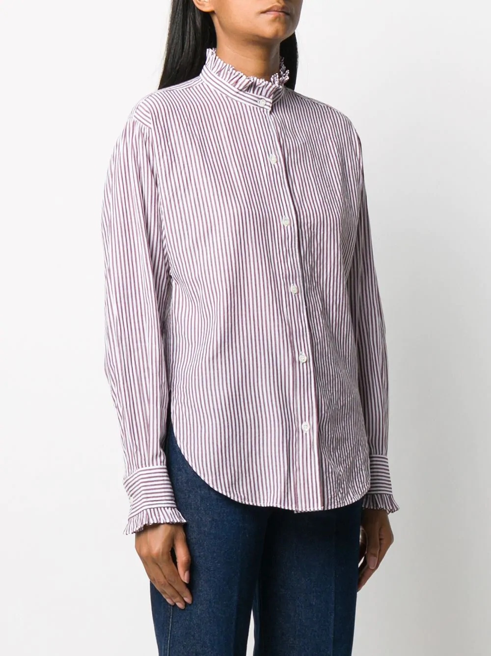 ruffled neck striped shirt - 3