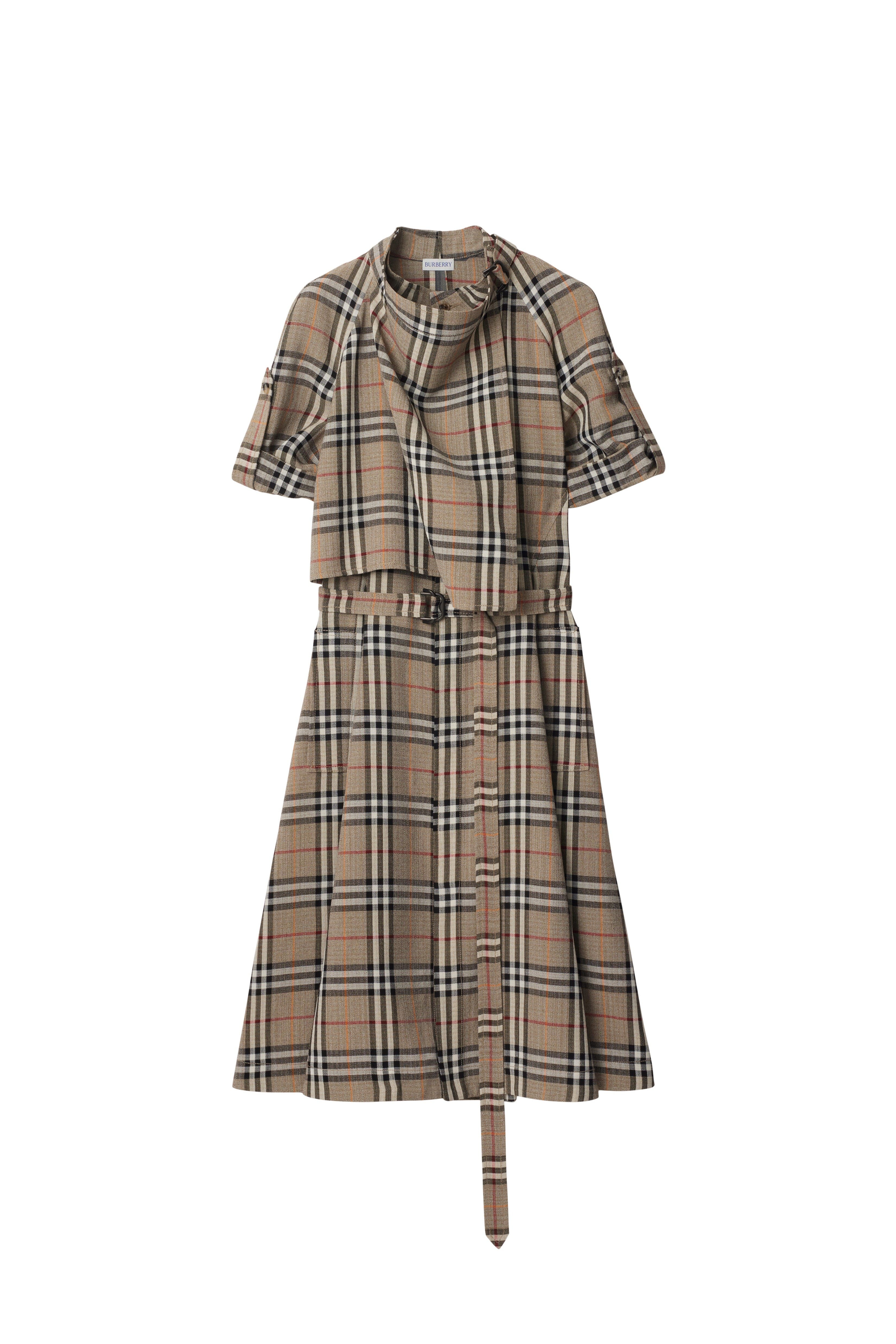 burberry Check Silk Blend Trench Dress in Limestone at Nordstrom - 2