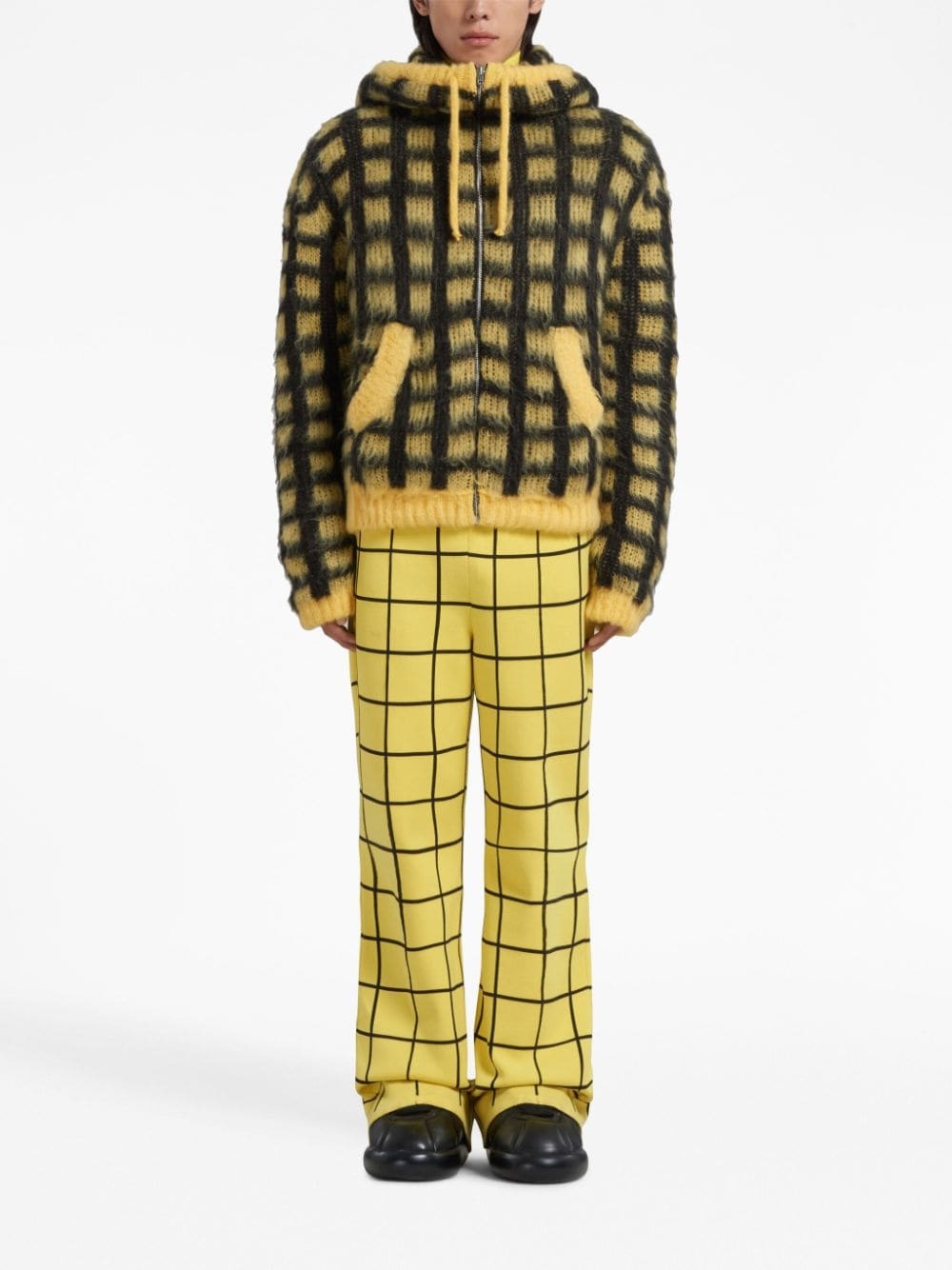 checked brushed hoodie - 2