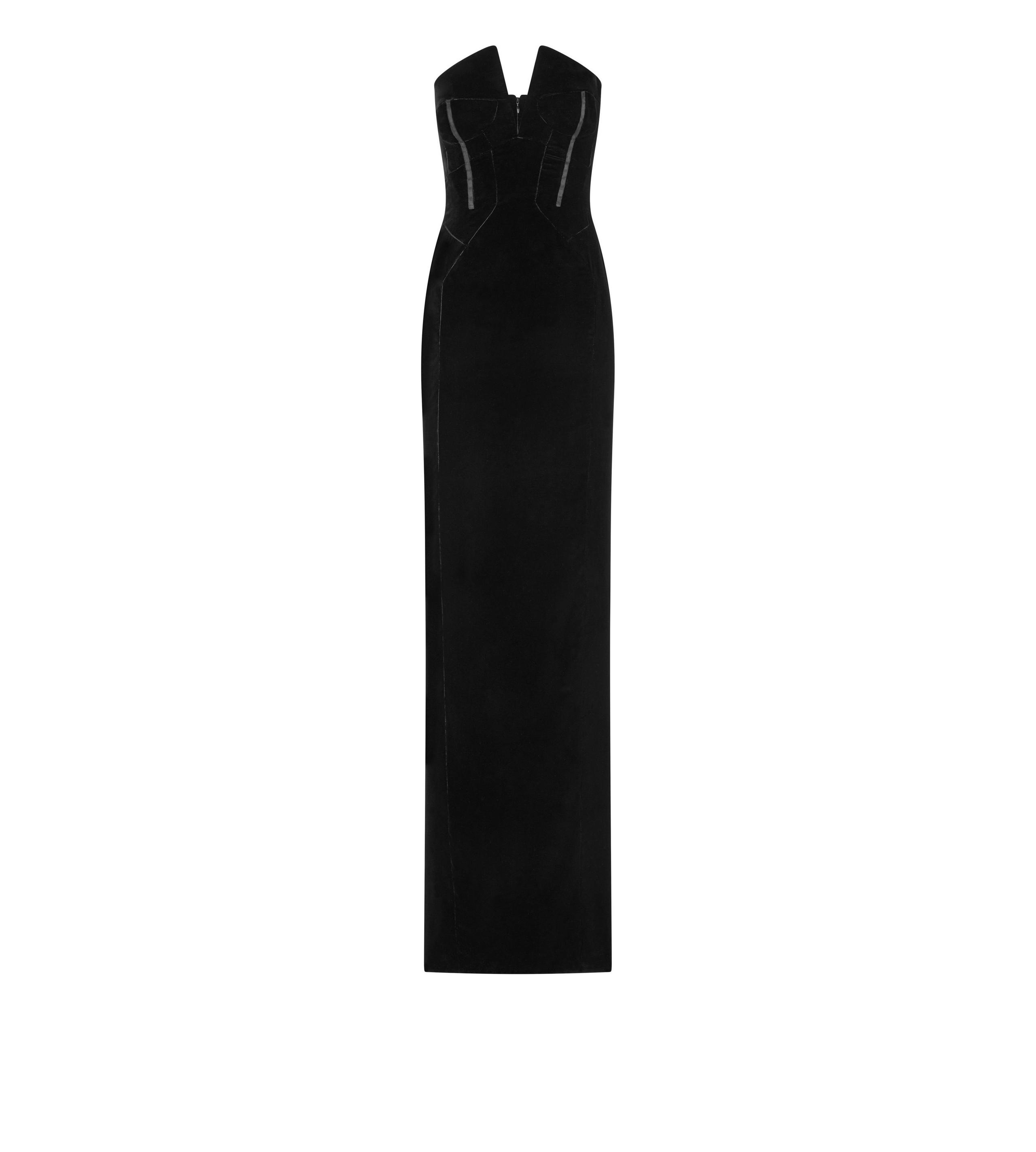 VELVET STRAPLESS EVENING DRESS - 1