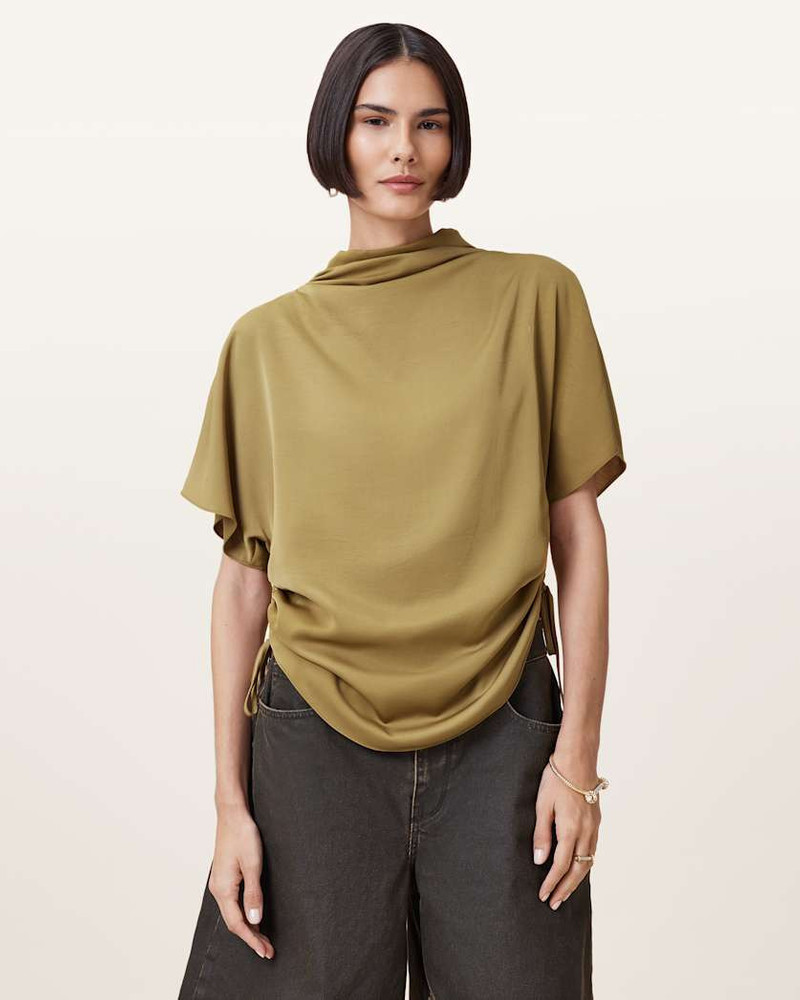 LESLIE SATIN SHORT SLEEVE TOP - 1