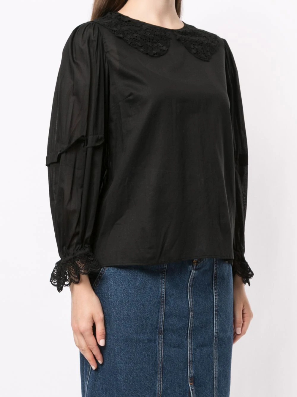 lace-trimmed cotton blouse - 3