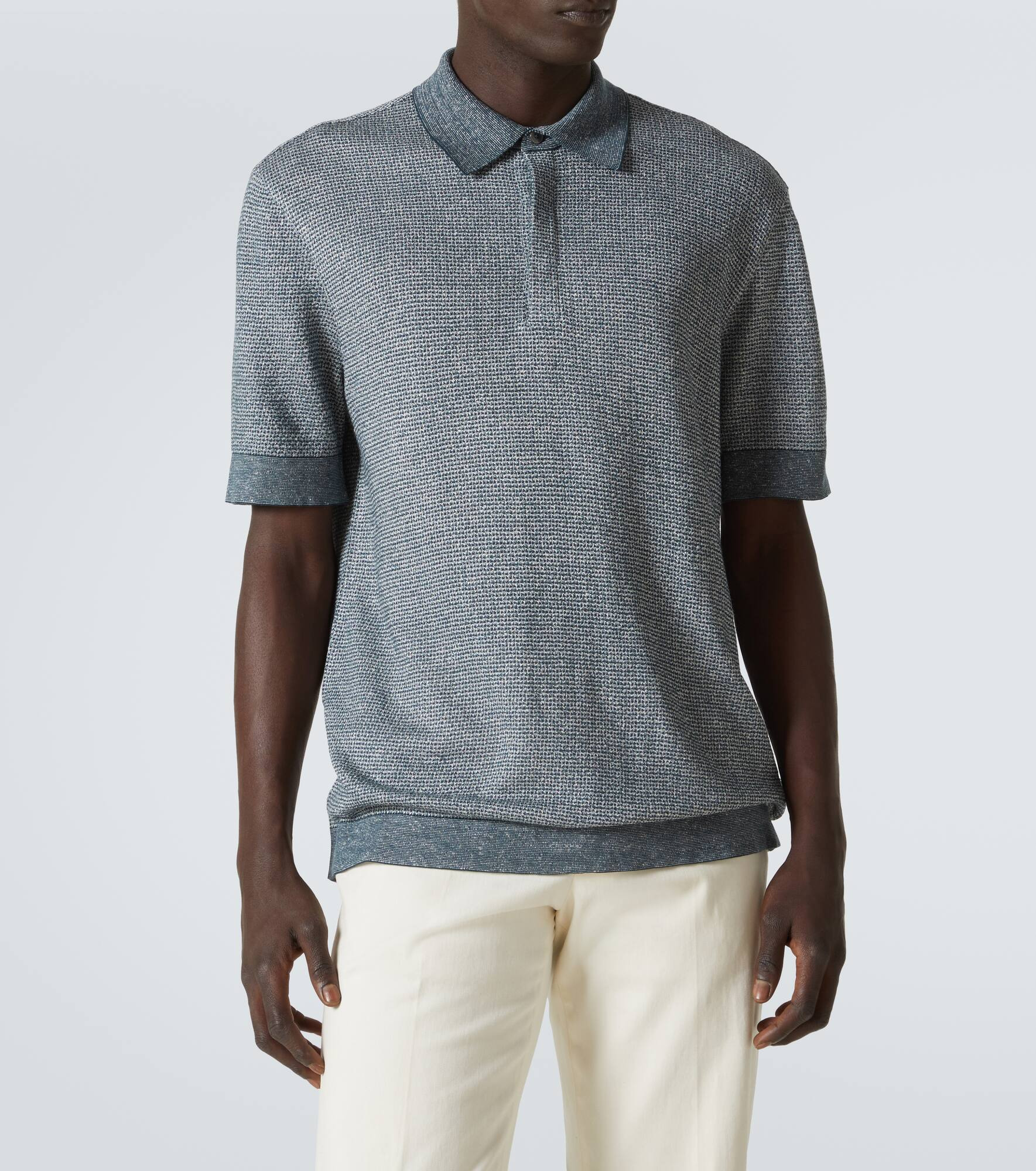 Cotton, linen, and silk polo shirt - 3