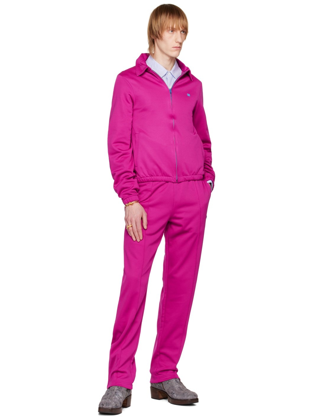 【関税込み】Acne Studios ピンク 刺繍 トラックジャケット Acne Studios Pink Embroidered Track Jacket | ssense | REVERSIBLE