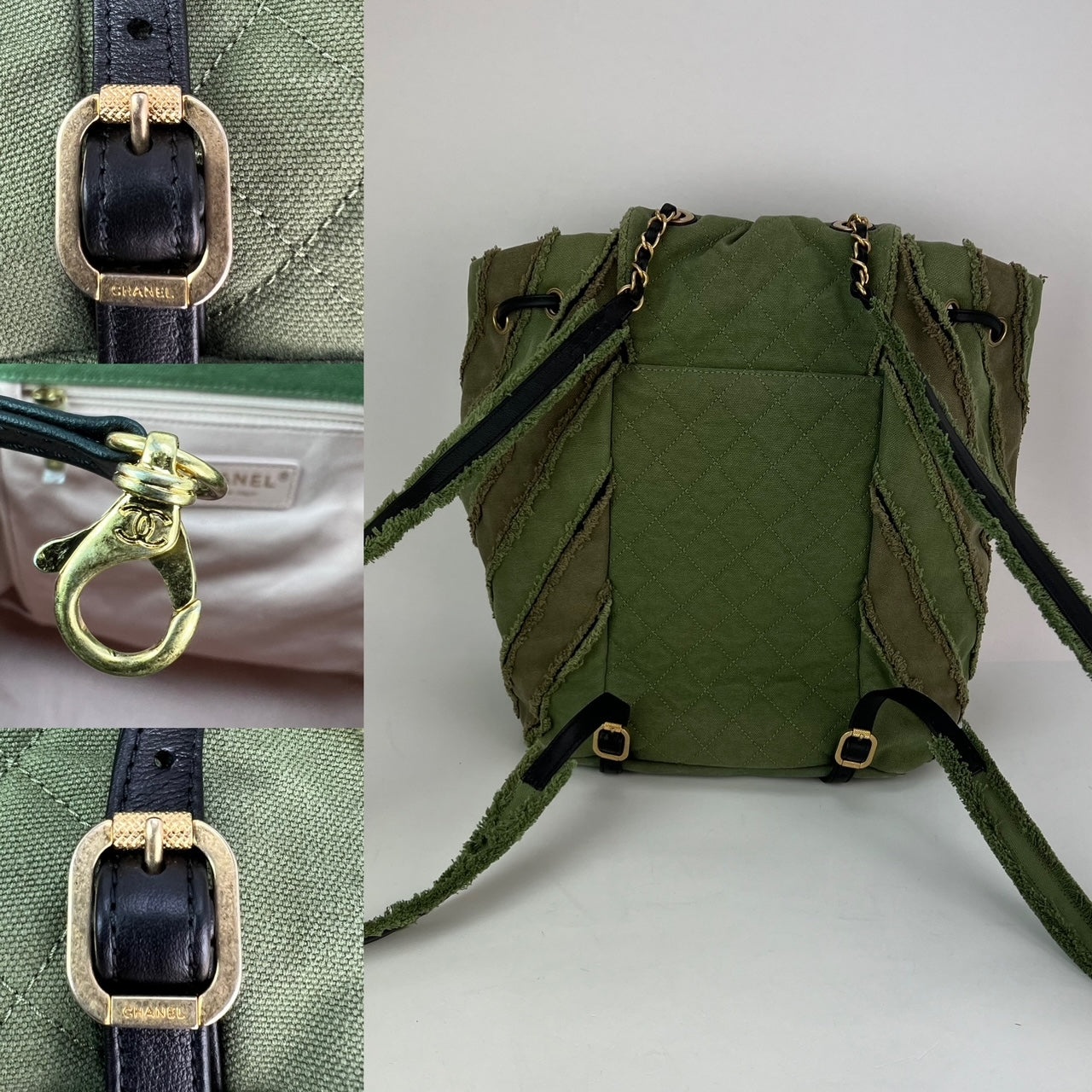 CHANEL Backpack Canvas Chevron Cuba Patchwork Khaki Green Backpack Preowned - 2