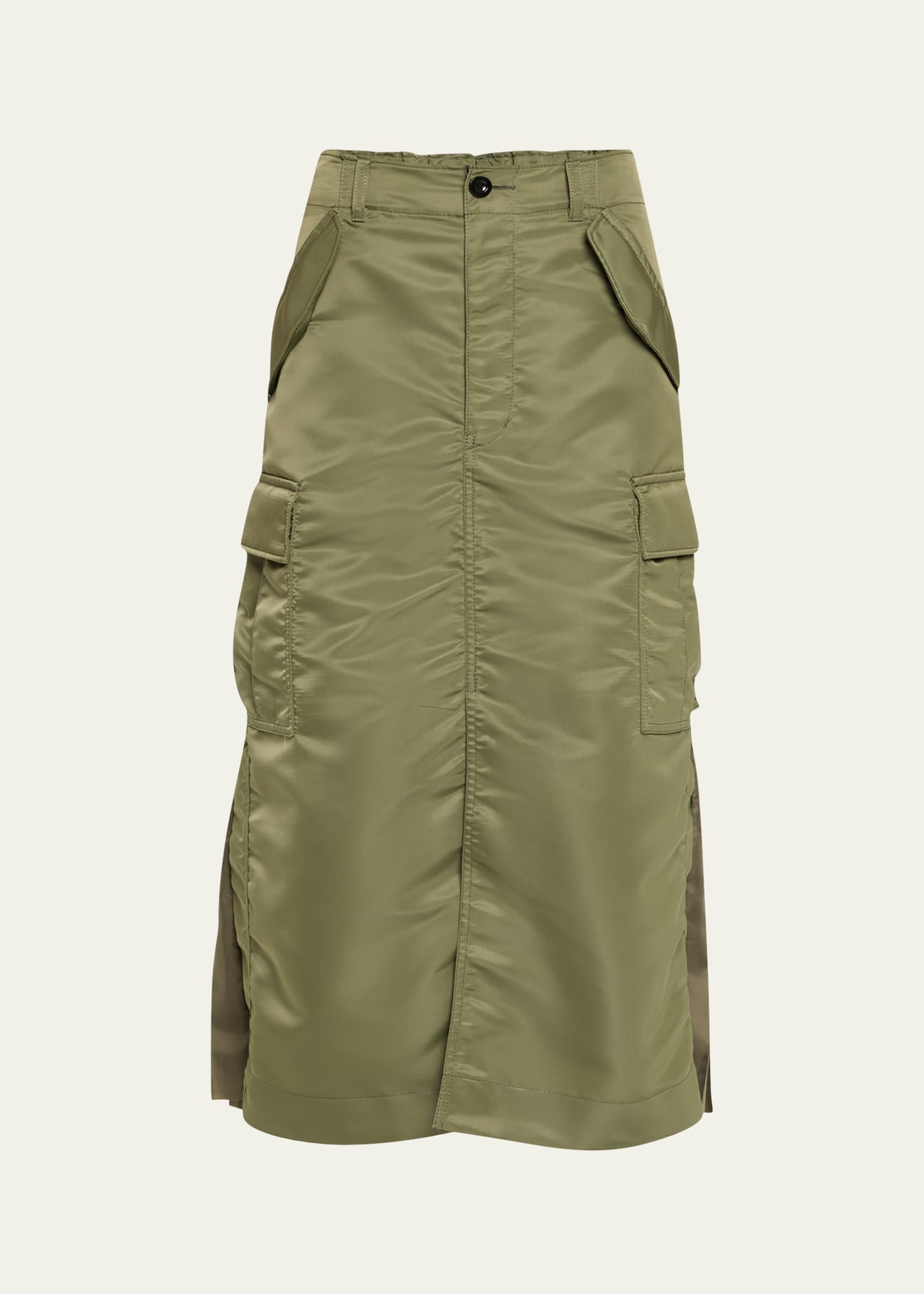 Nylon-Twill Pleated Cargo Midi Skirt - 1