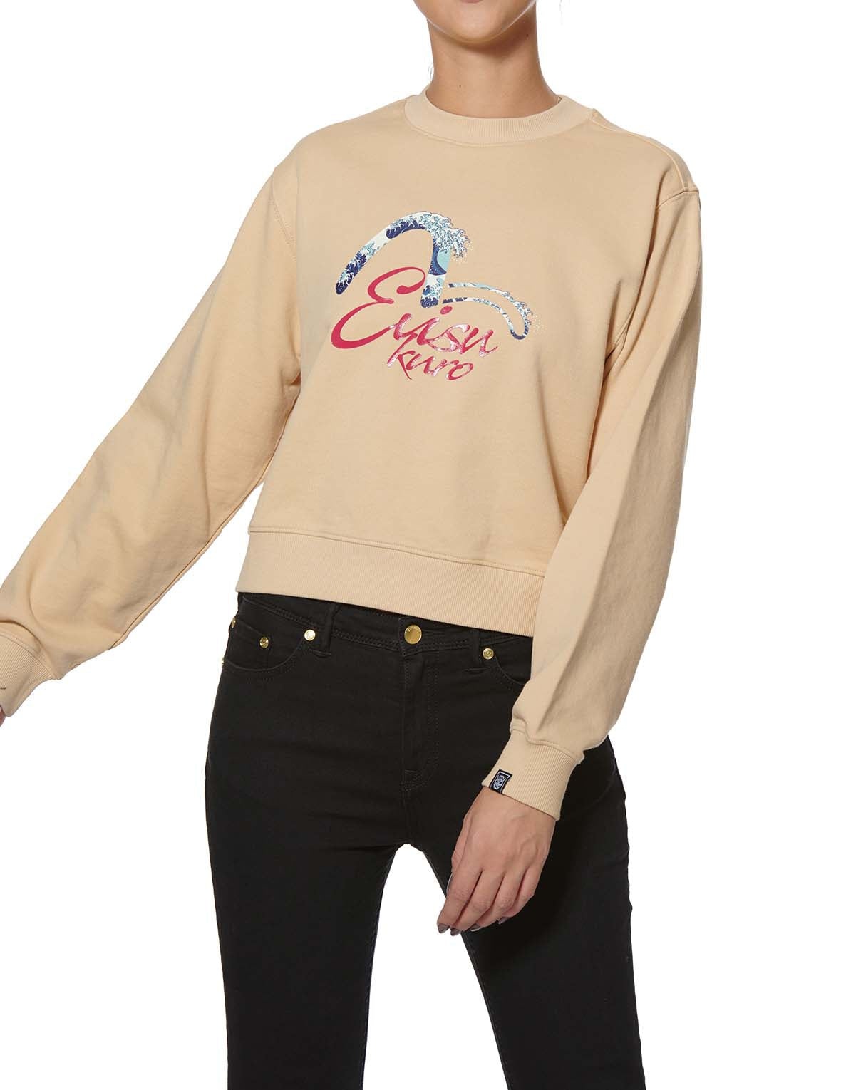 Ukiyo-E and Seagull Print Cropped Sweatshirt - 8