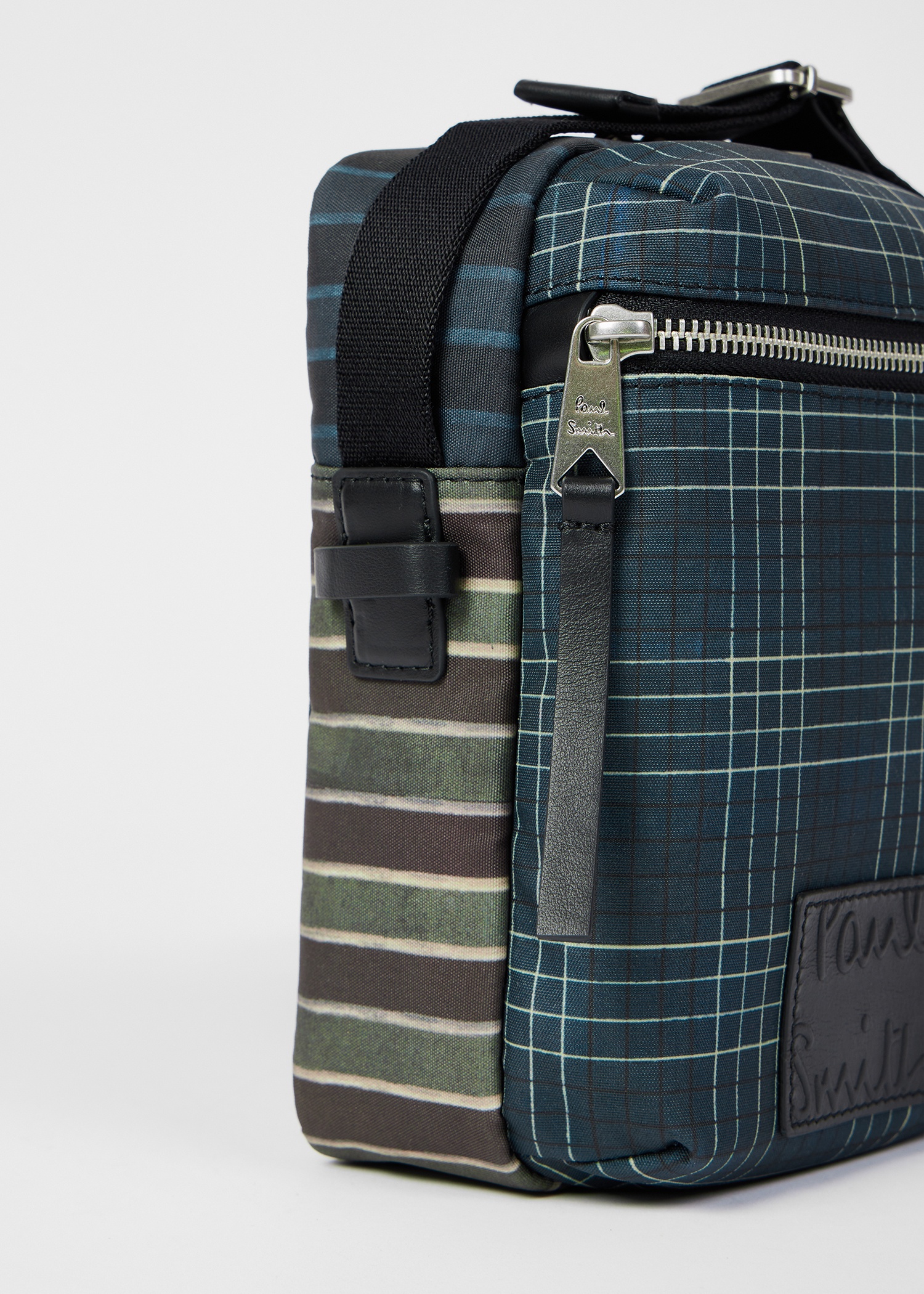 Multicolour Mixed Check and Stripe Compact Cross-Body Bag - 5
