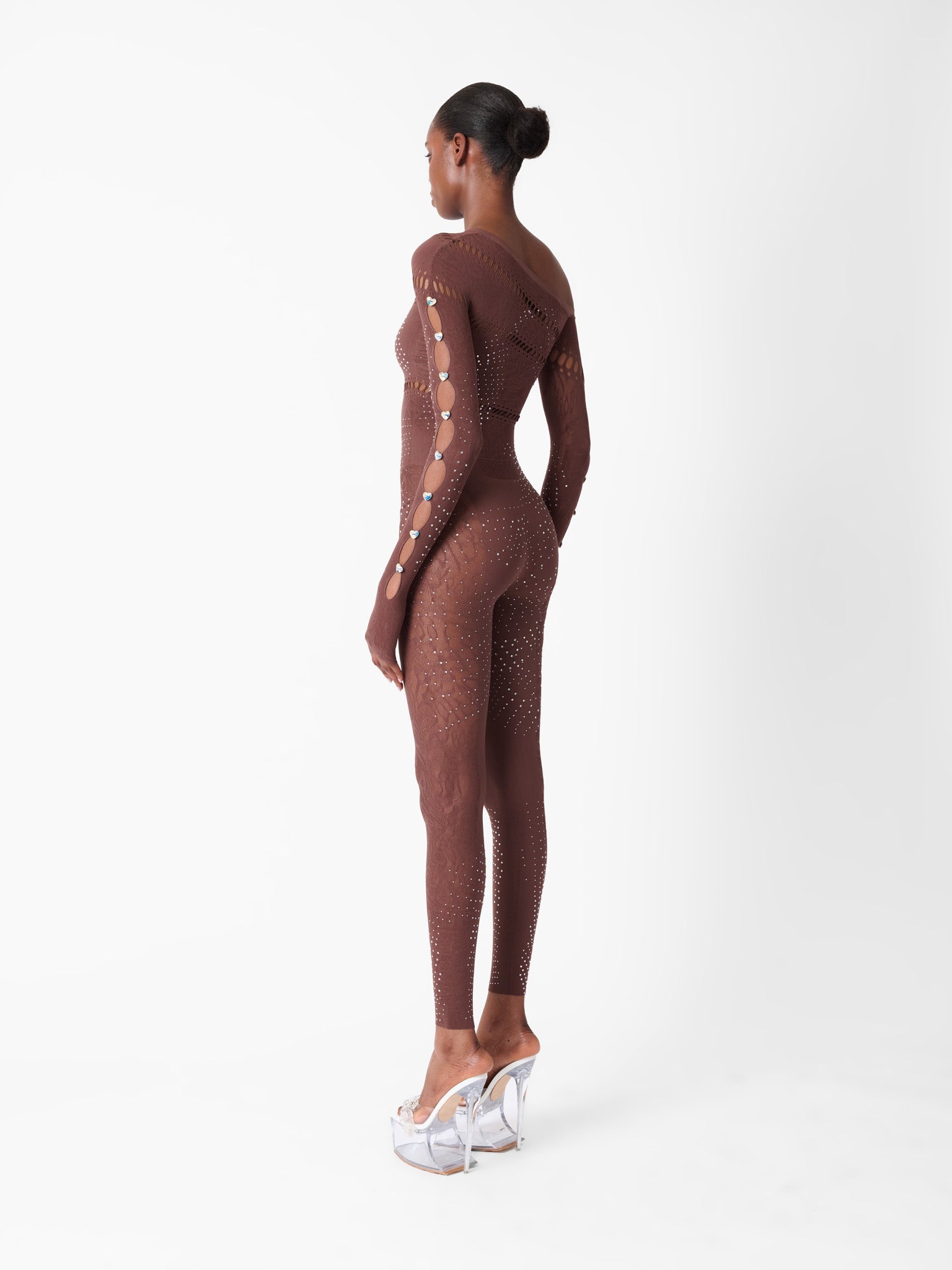 IVY LONG RHINESTONE JUMPSUIT OLD MONEY BROWN - 6