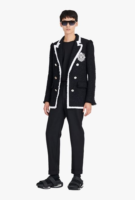 Black and white tweed blazer with embroidered Balmain logo - 2