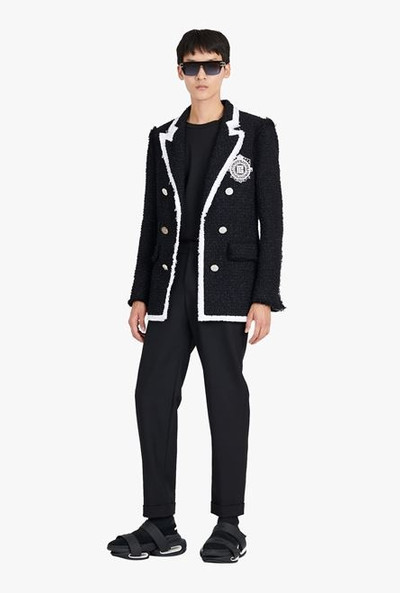 Balmain Black and white tweed blazer with embroidered Balmain logo outlook