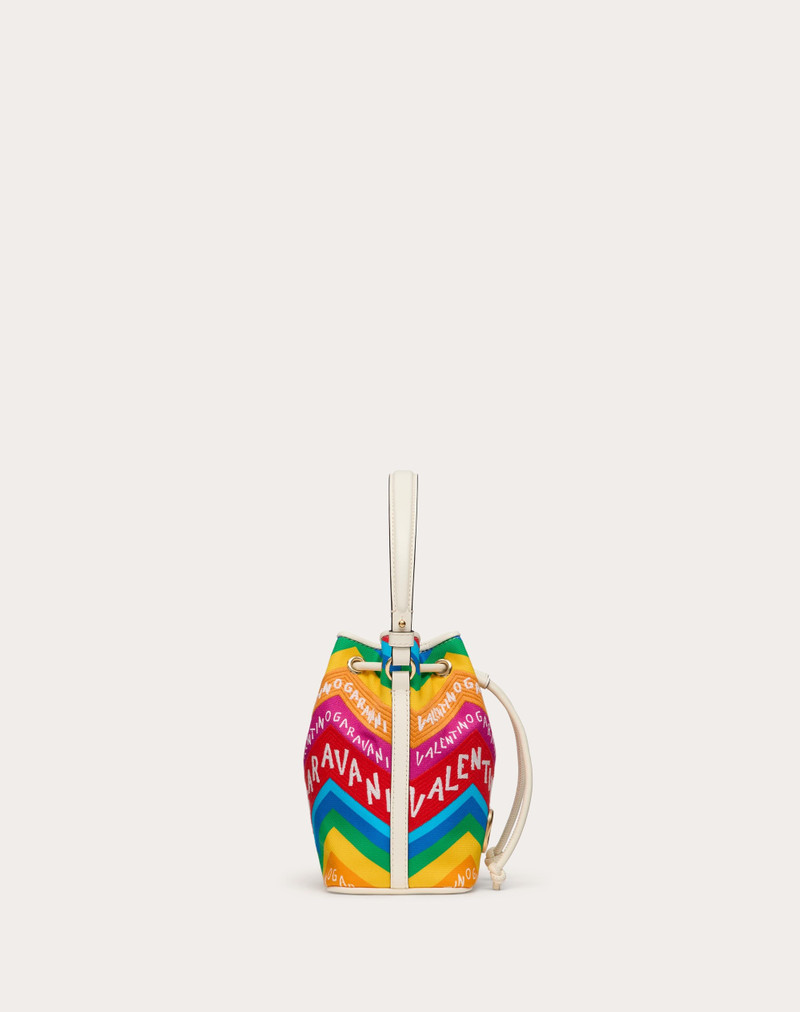 VALENTINO GARAVANI ESCAPE MINI BUCKET BAG IN CANVAS WITH CHEVRON24 PRINT 4