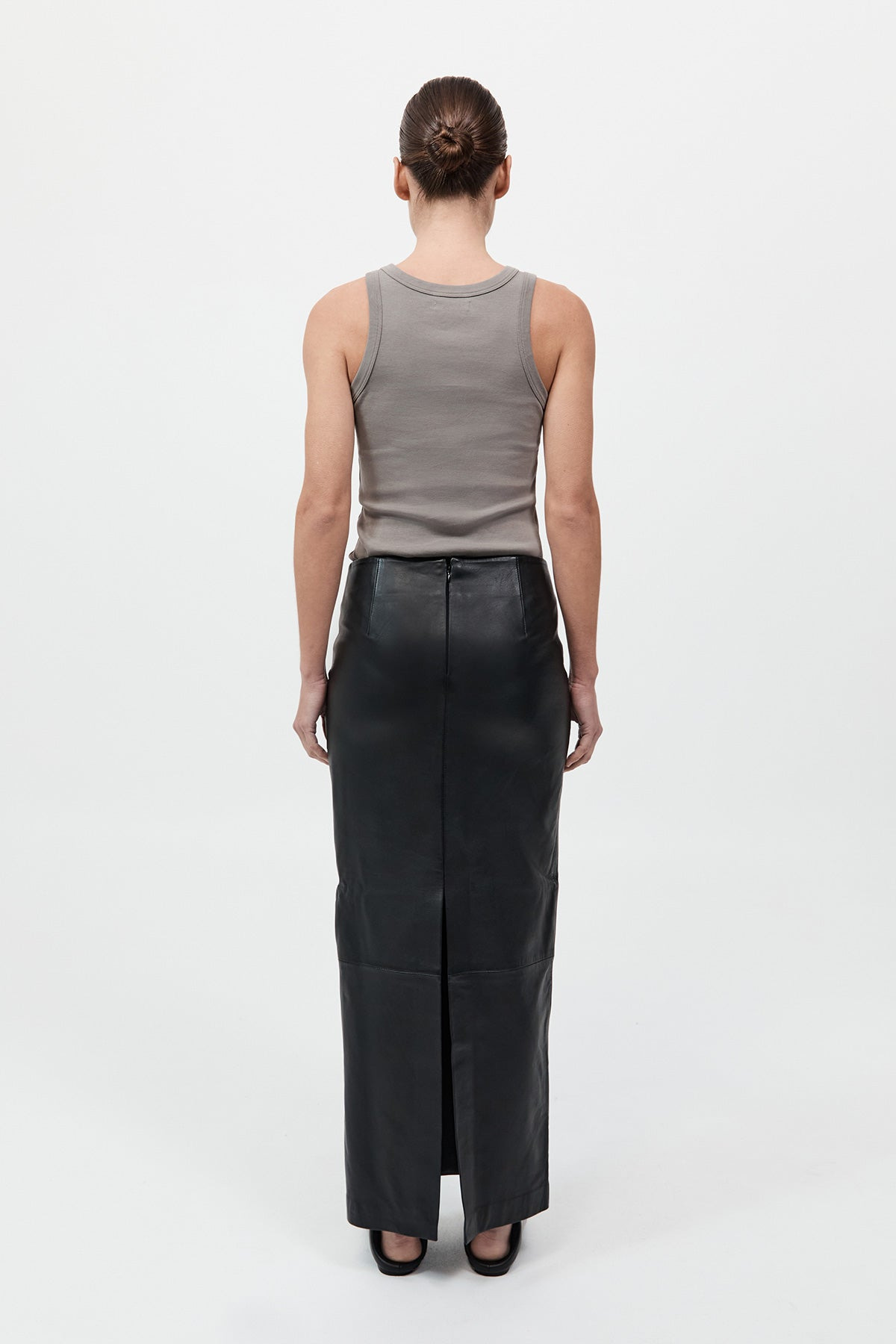 Leather Column Skirt - Black - 4