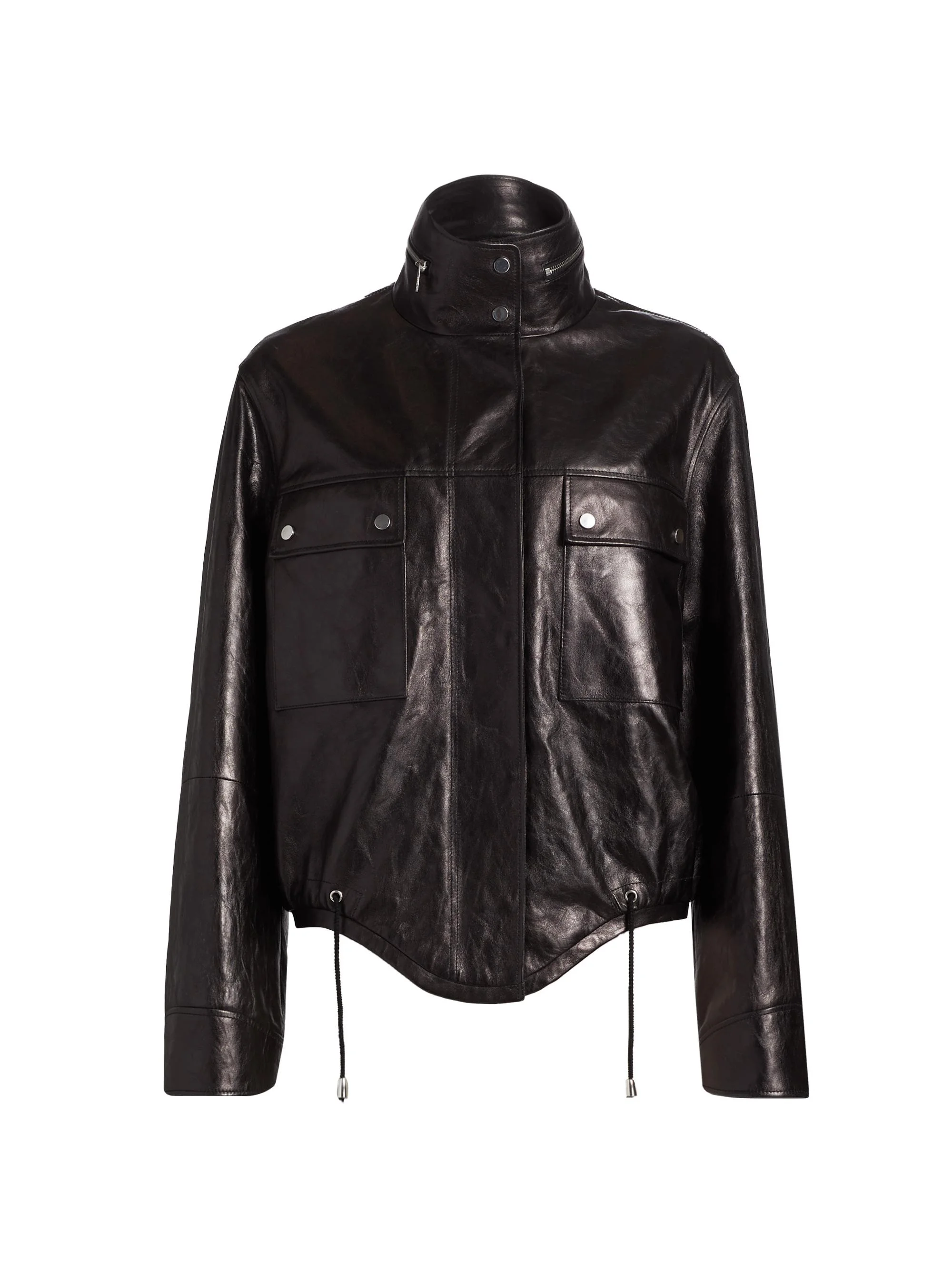 Women's Bomber Leather Jacket - Black - 1