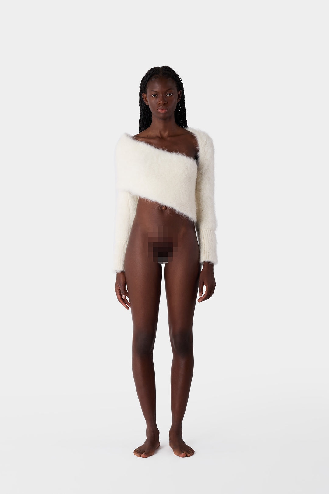 HAIRY KNIT WRAPPED TOP / off white - 3