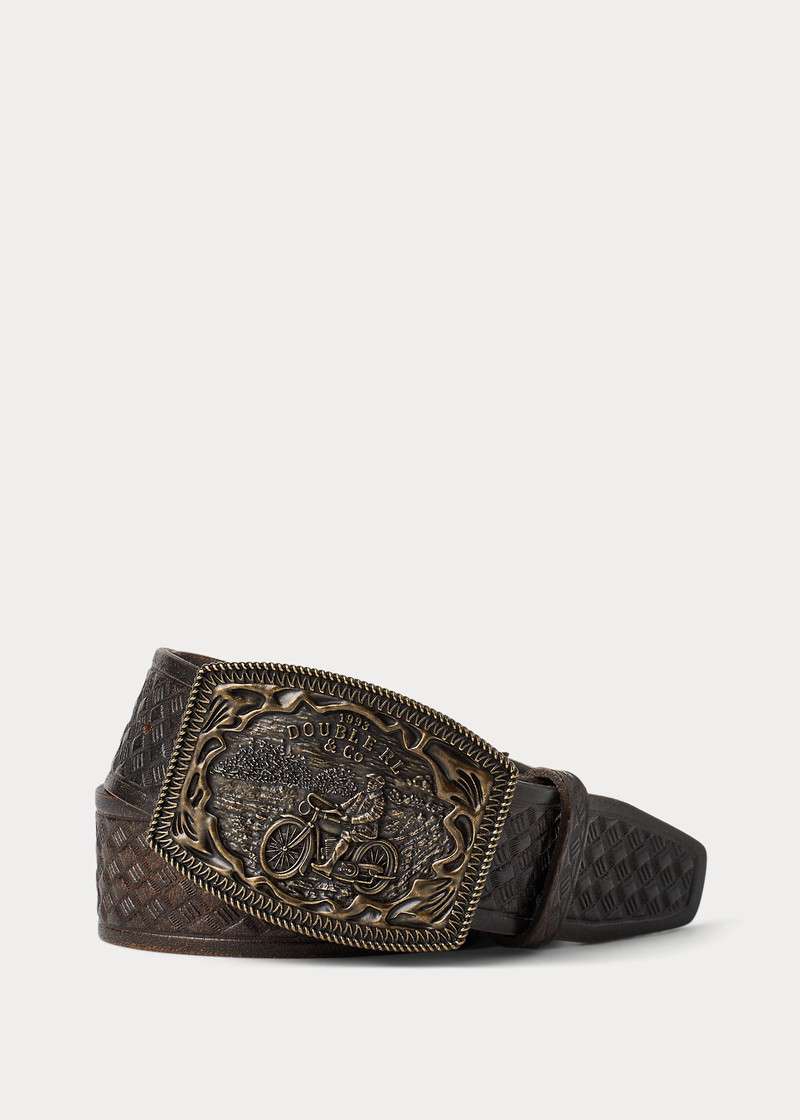 Basket-Weave-Embossed Leather Belt 1