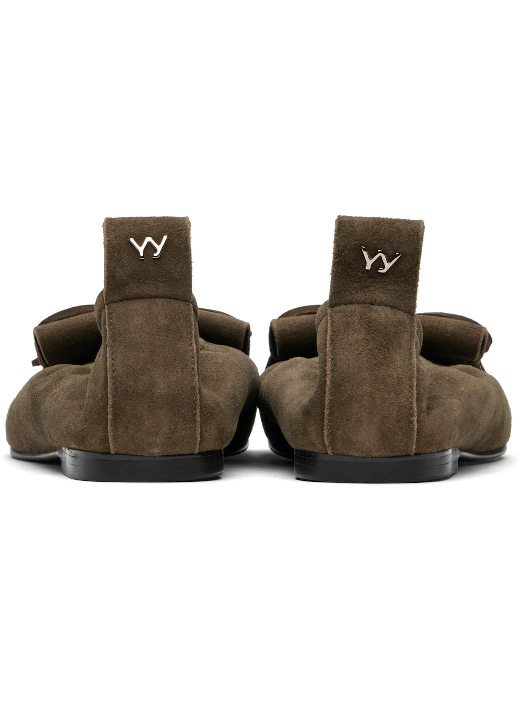 Khaki Bun Suede Fringe Ballerina Flats - 2