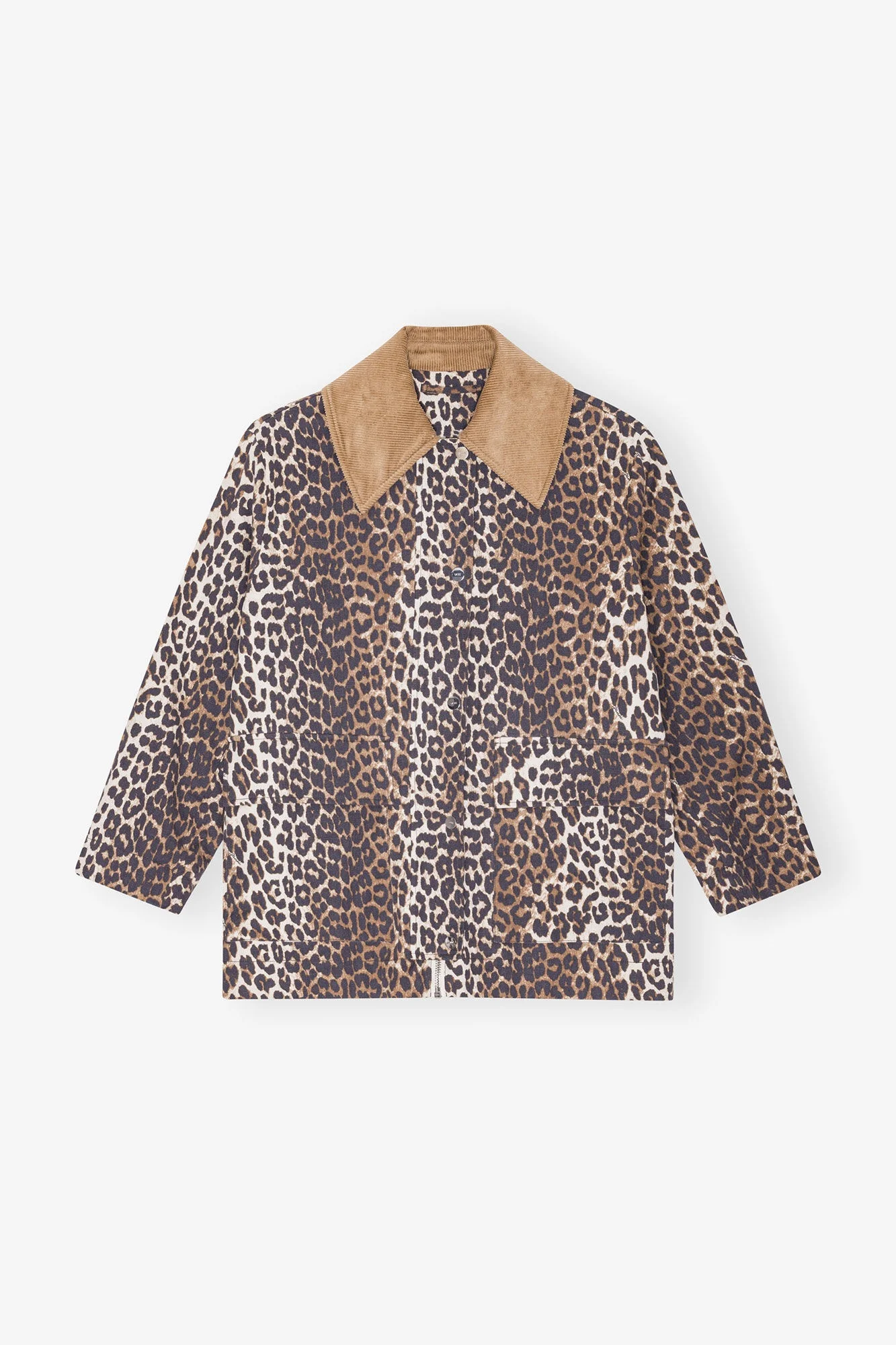 LEOPARD PRINTED CANVAS MIDI JACKET - 1