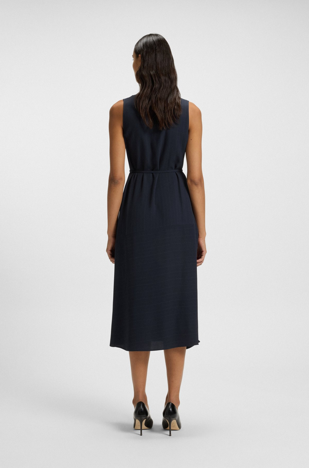 PINSTRIPE DRESS WITH BUTTONED WRAP FRONT - 4