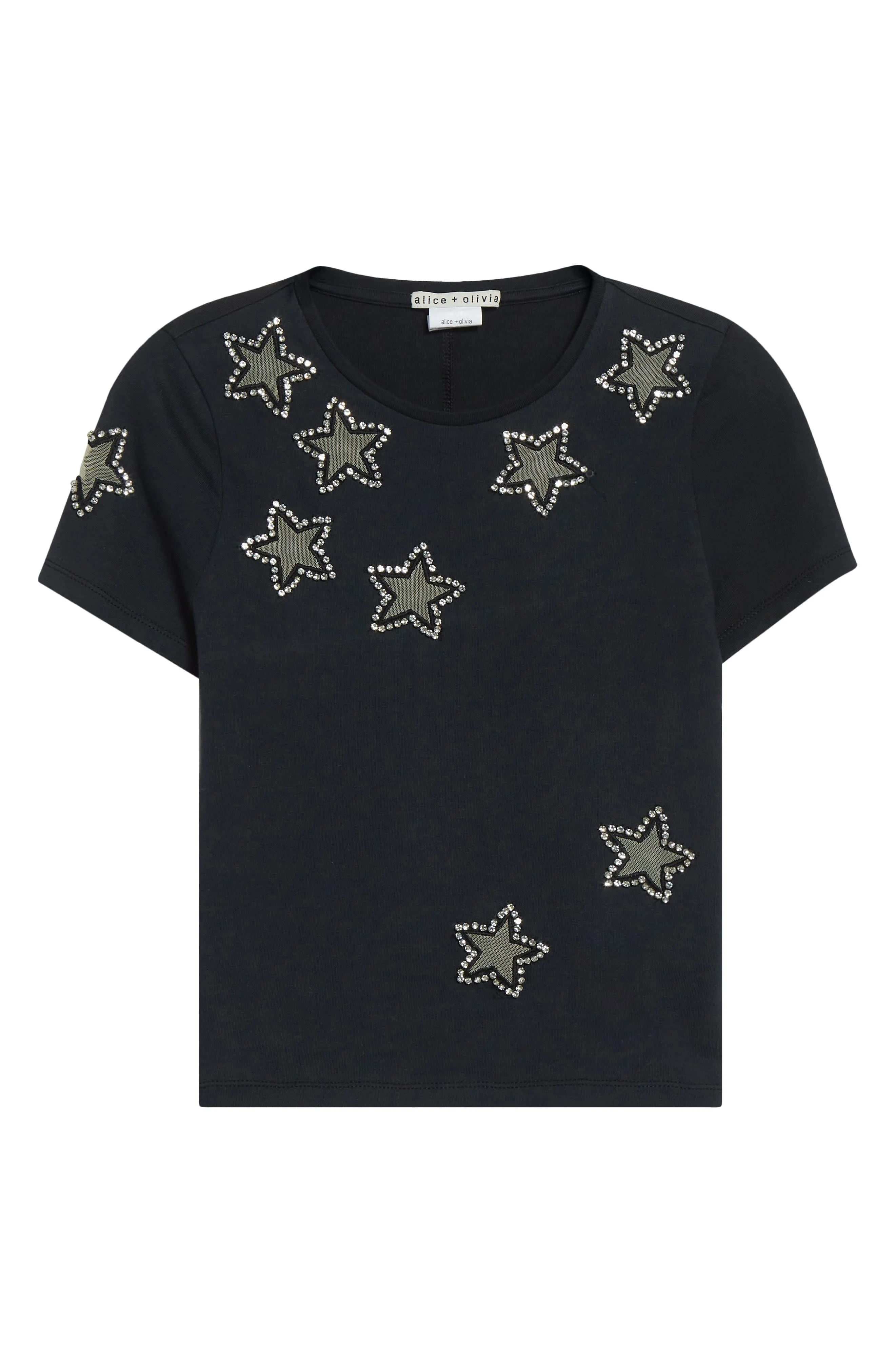 Alice + Olivia Cindy Embellished Star Cotton Crop T-Shirt in Black at Nordstrom - 1