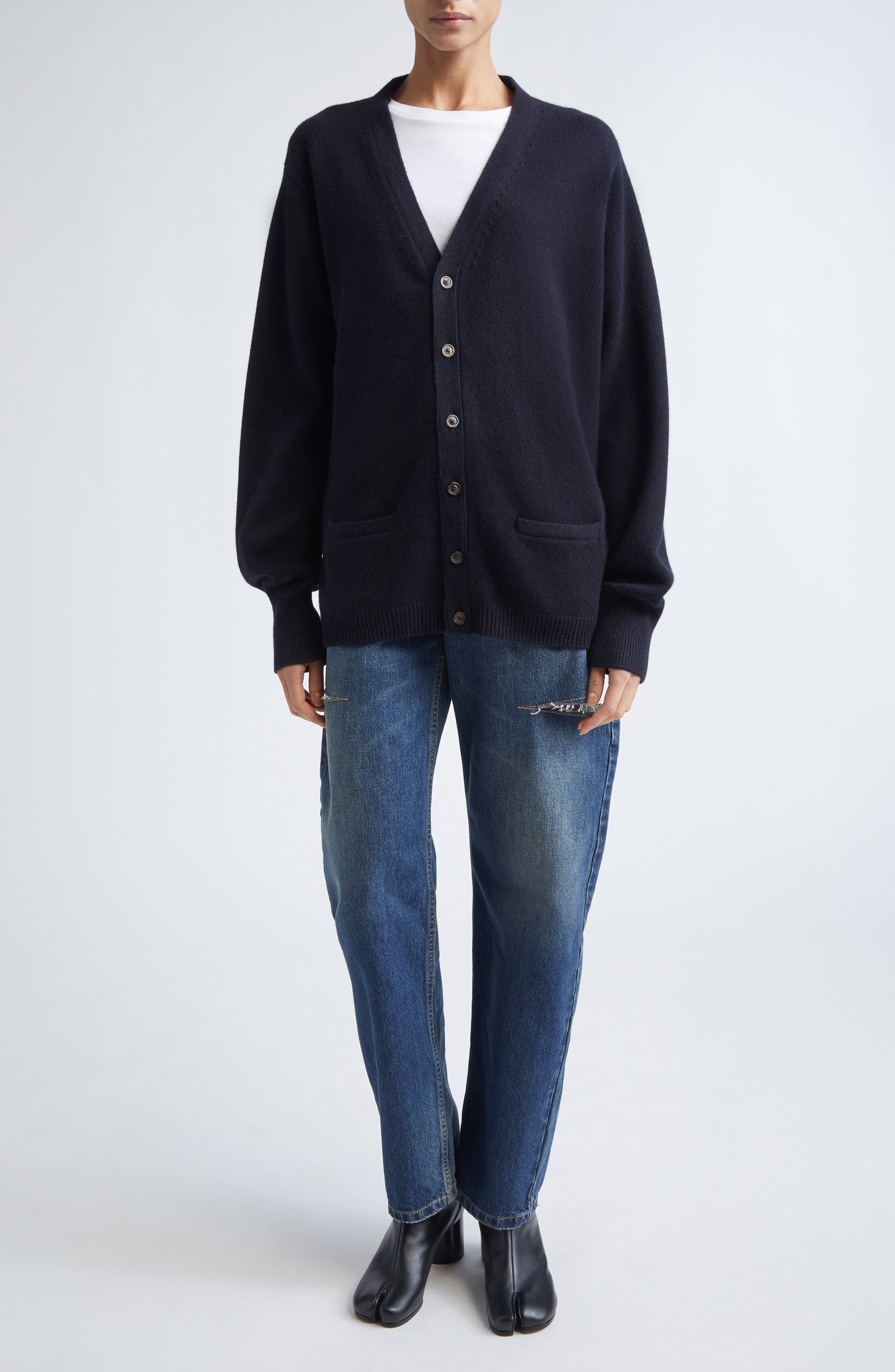 Maison Margiela Ripped Cutout High Waist Straight Leg Jeans in Washed Indigo at Nordstrom - 2