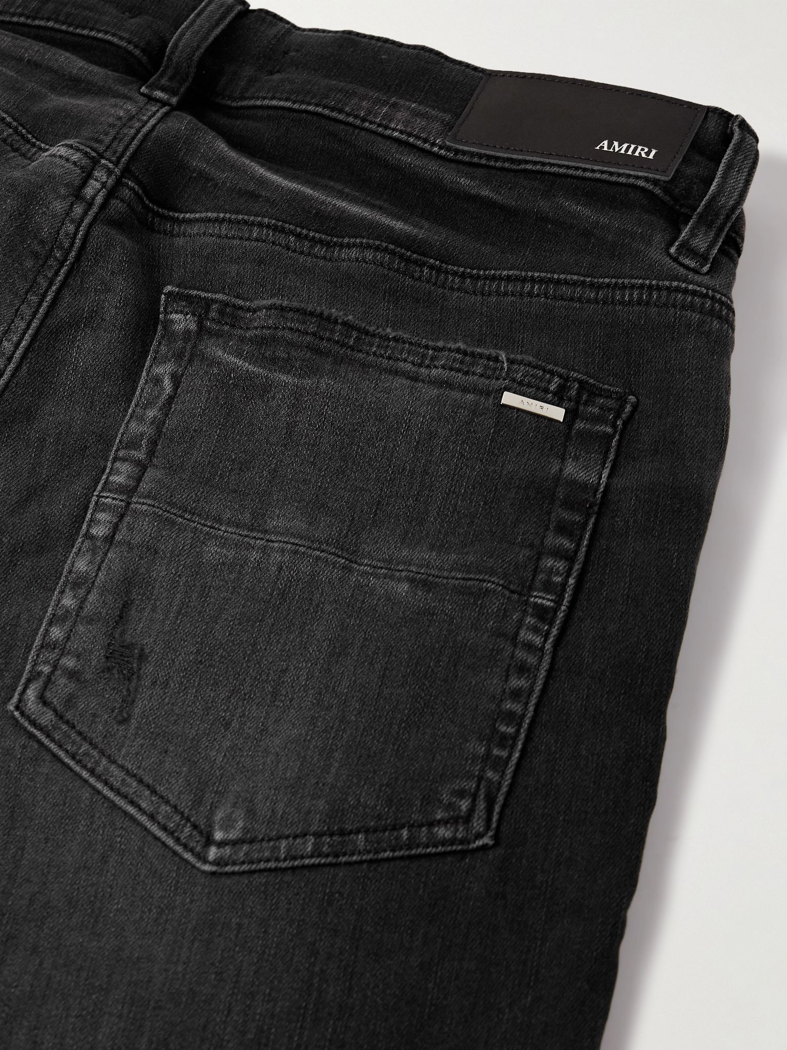 Hollywood Skinny-Fit Logo-Flocked Distressed Jeans Black - 5