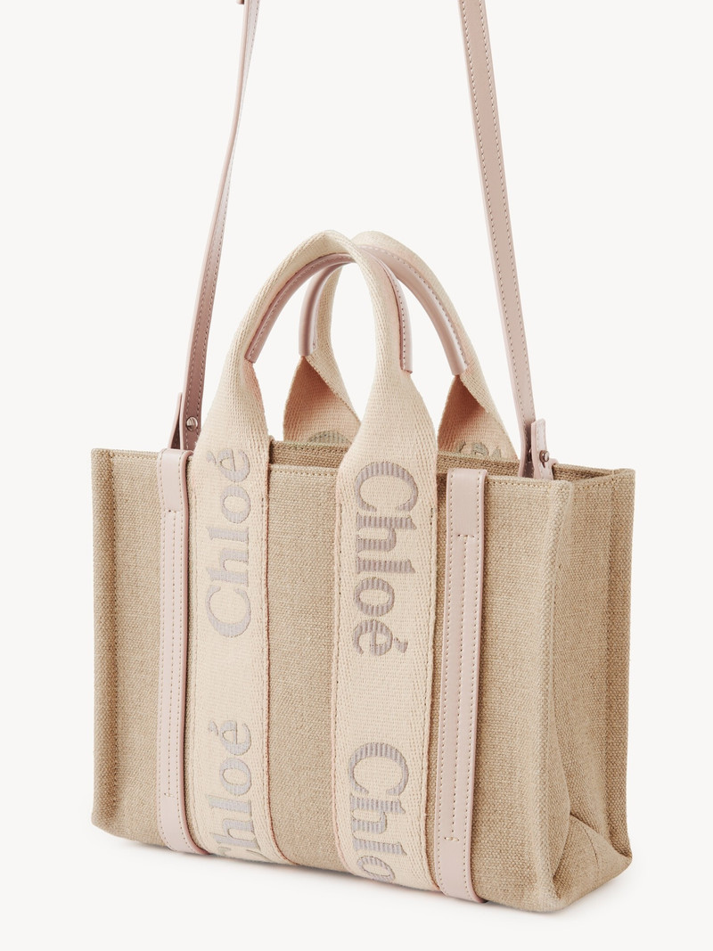 Chloé SMALL WOODY TOTE BAG IN LINEN outlook