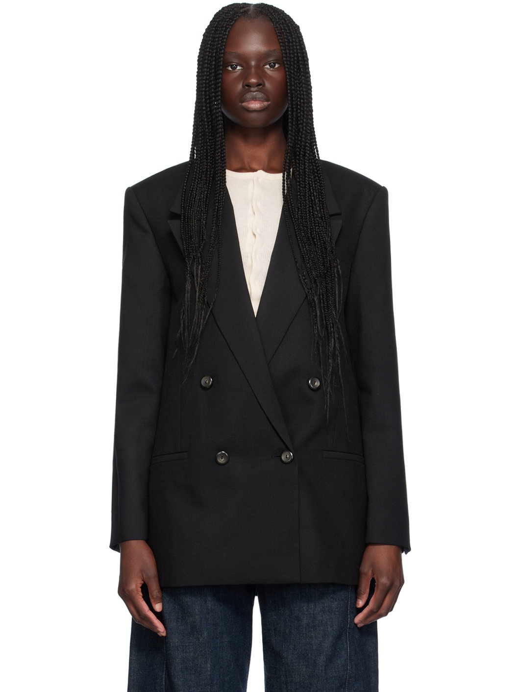 Black Double-Breasted Blazer - 1