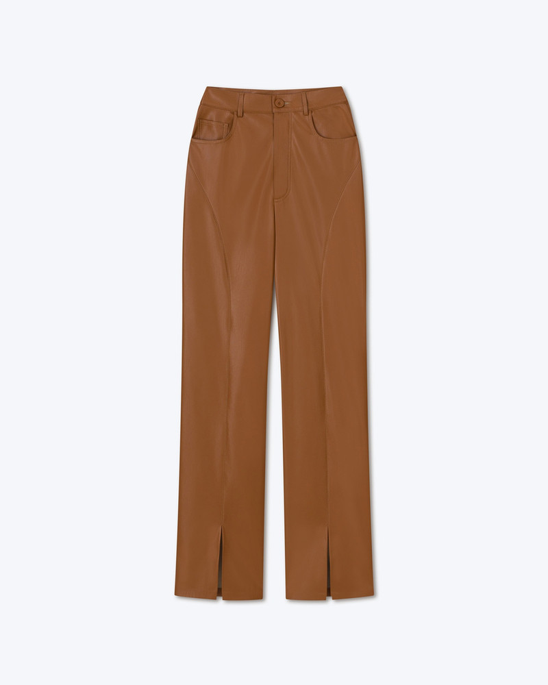 BASHA - OKOBOR™ alt-leather split hem trousers - Tobacco - 1