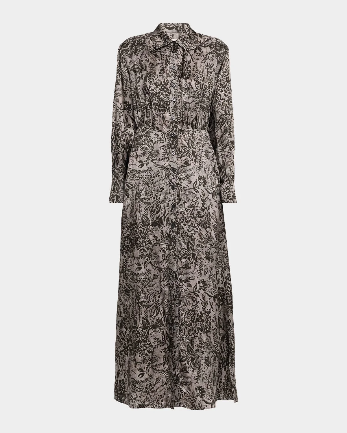 Golden Floral Viscose Twill Shirtdress - 1