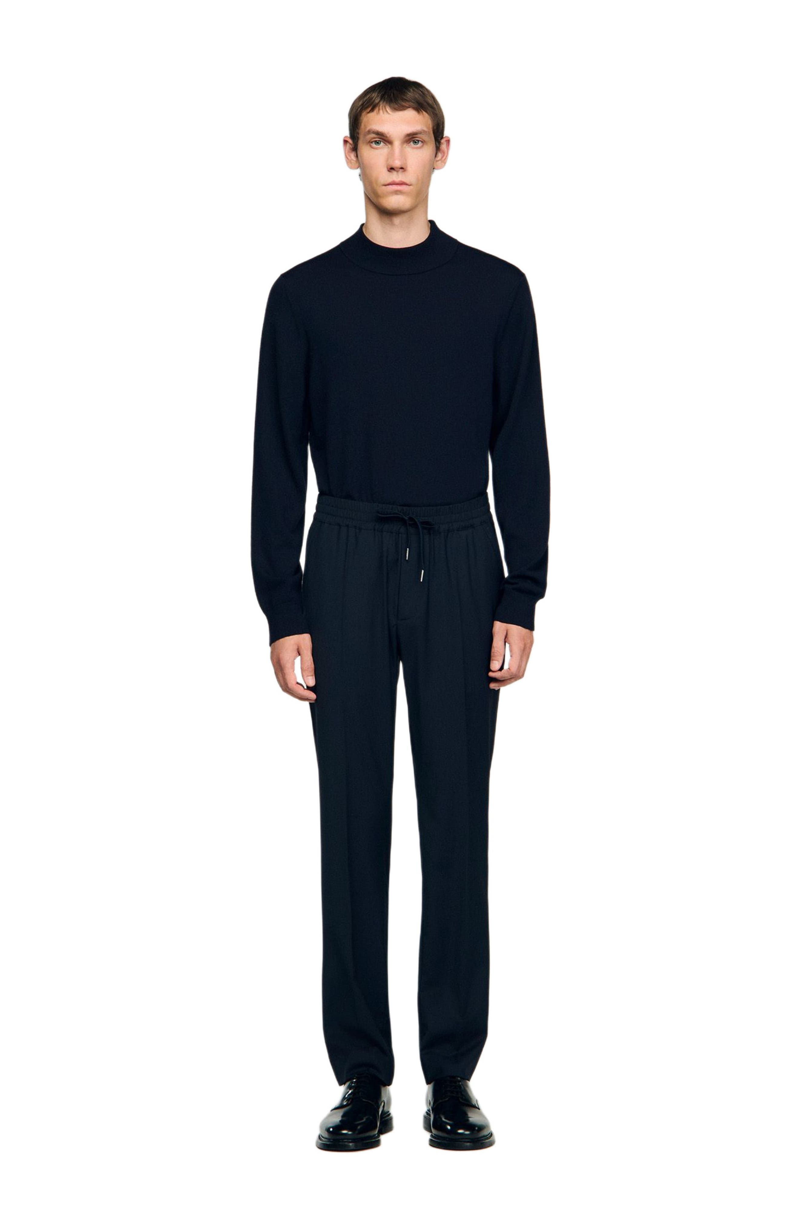 SANDRO Elasticated straight-leg trousers in Navy Blue at Nordstrom - 5