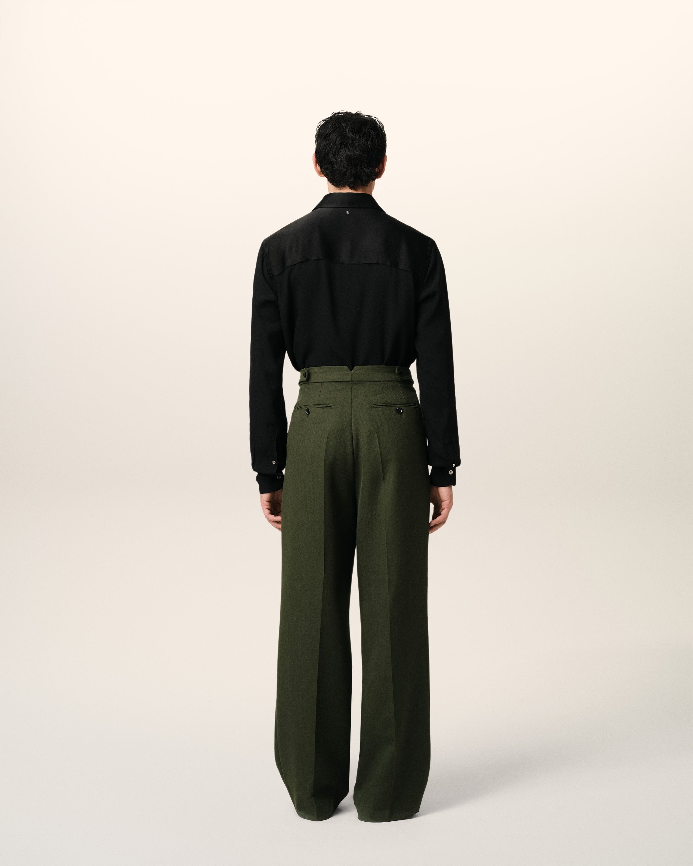 GREEN WOOL LARGE FIT TROUSERS - 4