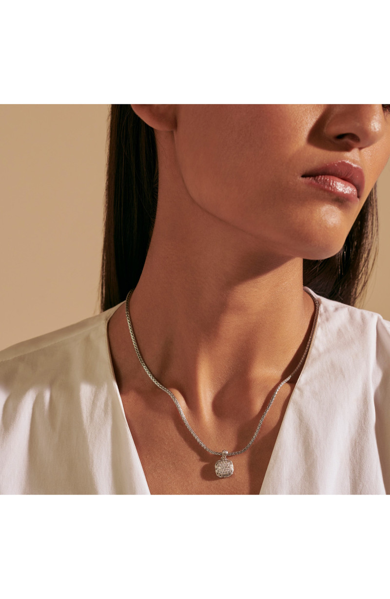 John Hardy Carved Chain Necklace, Silver, Diamonds 3