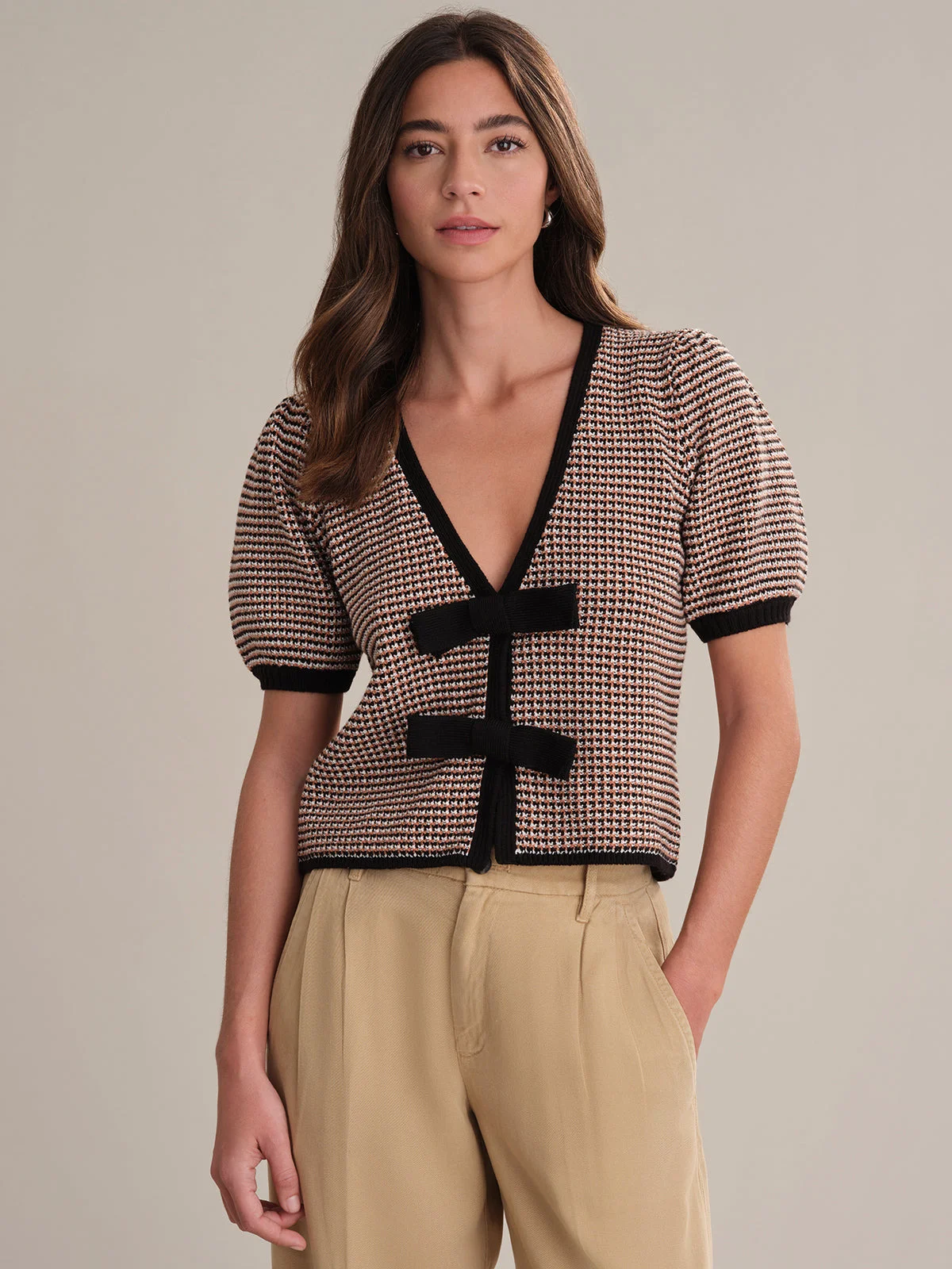 Elaine: Cotton Puff Sleeve Tie Front Top - 1