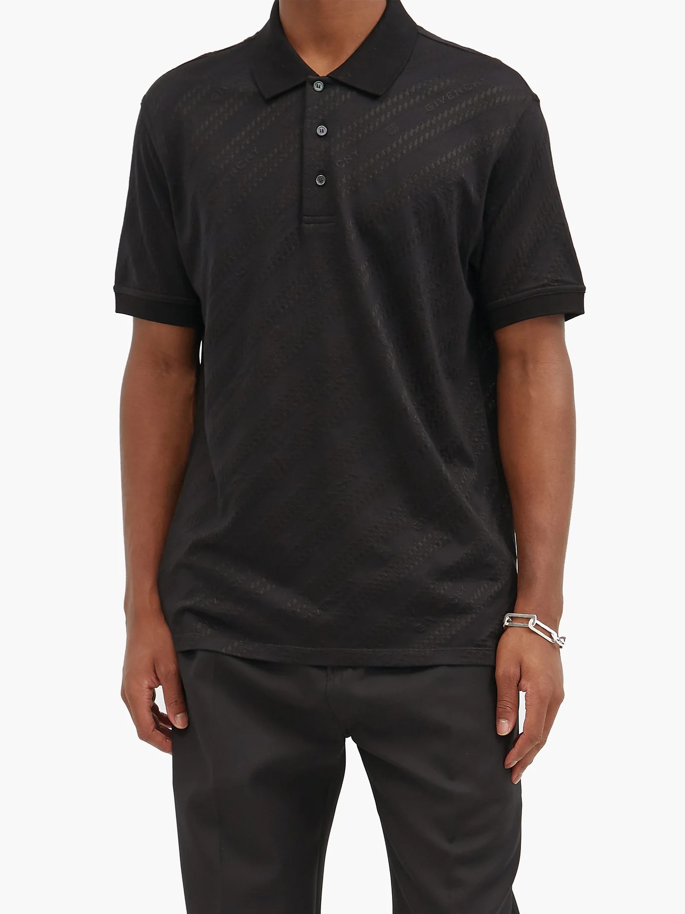 Chain-jacquard cotton-blend polo shirt - 6