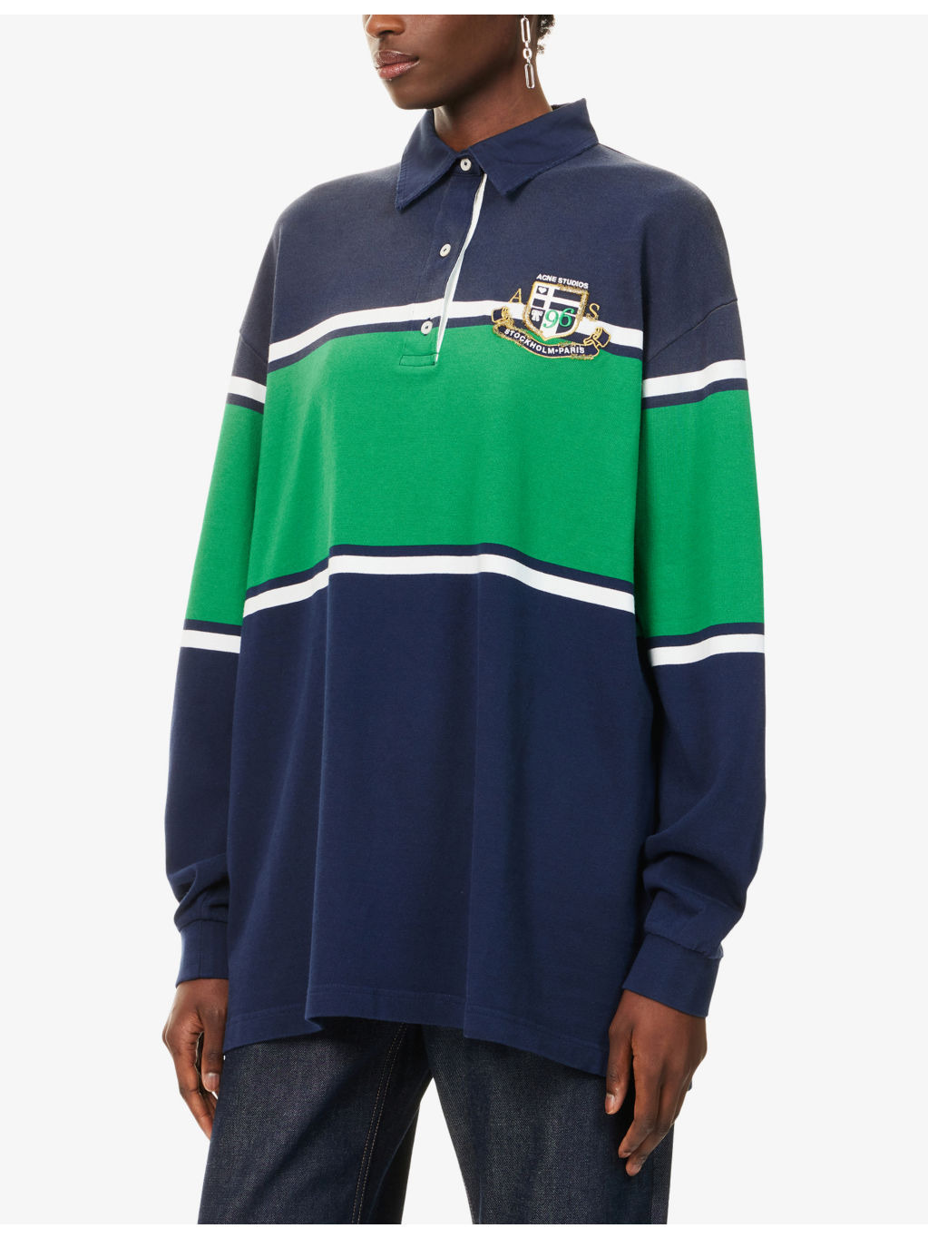 Stripe-Print Brand-Embroidered Cotton-Jersey Polo Sweatshirt Dress - 3