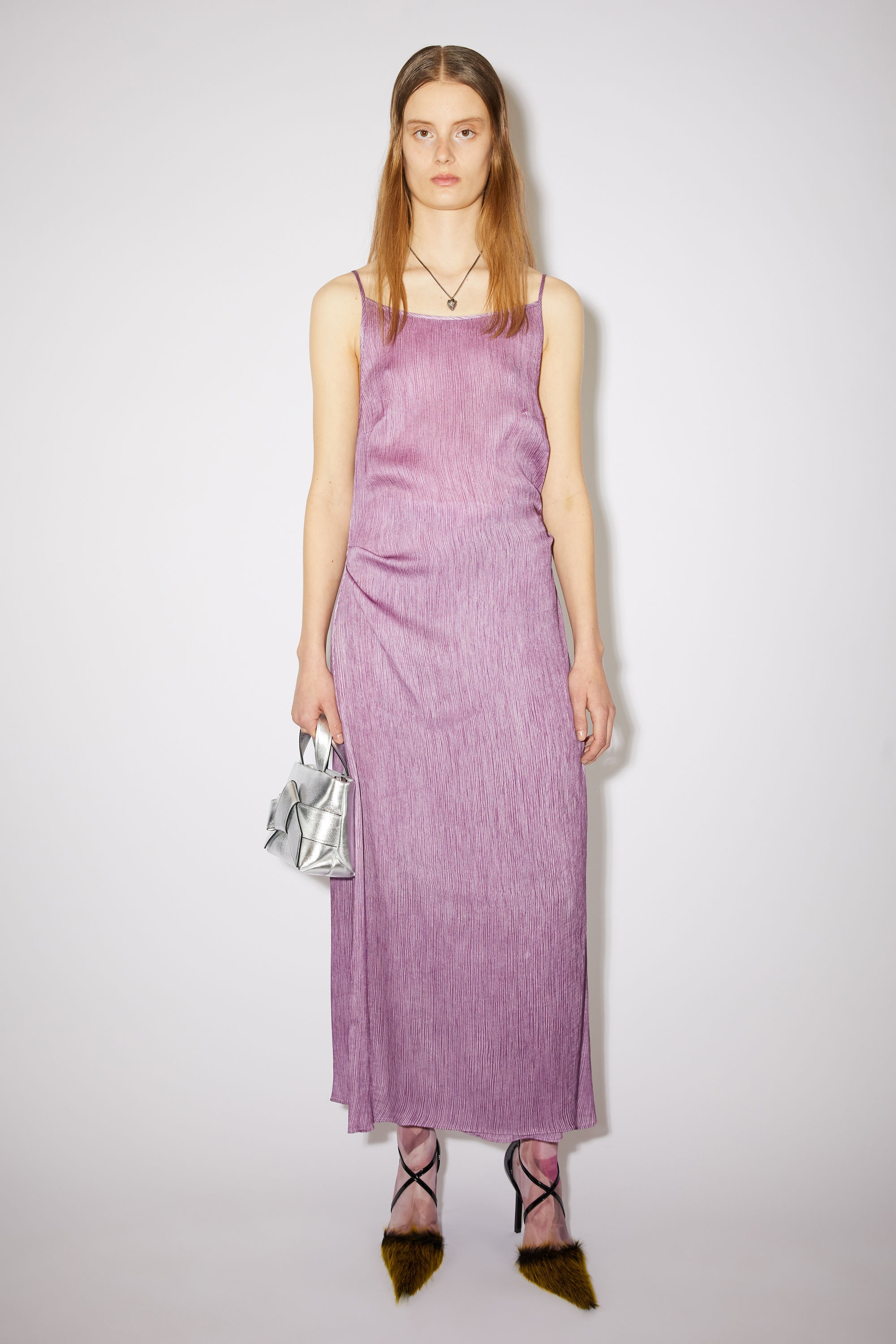 Crinkled silk dress - Violet purple - 2